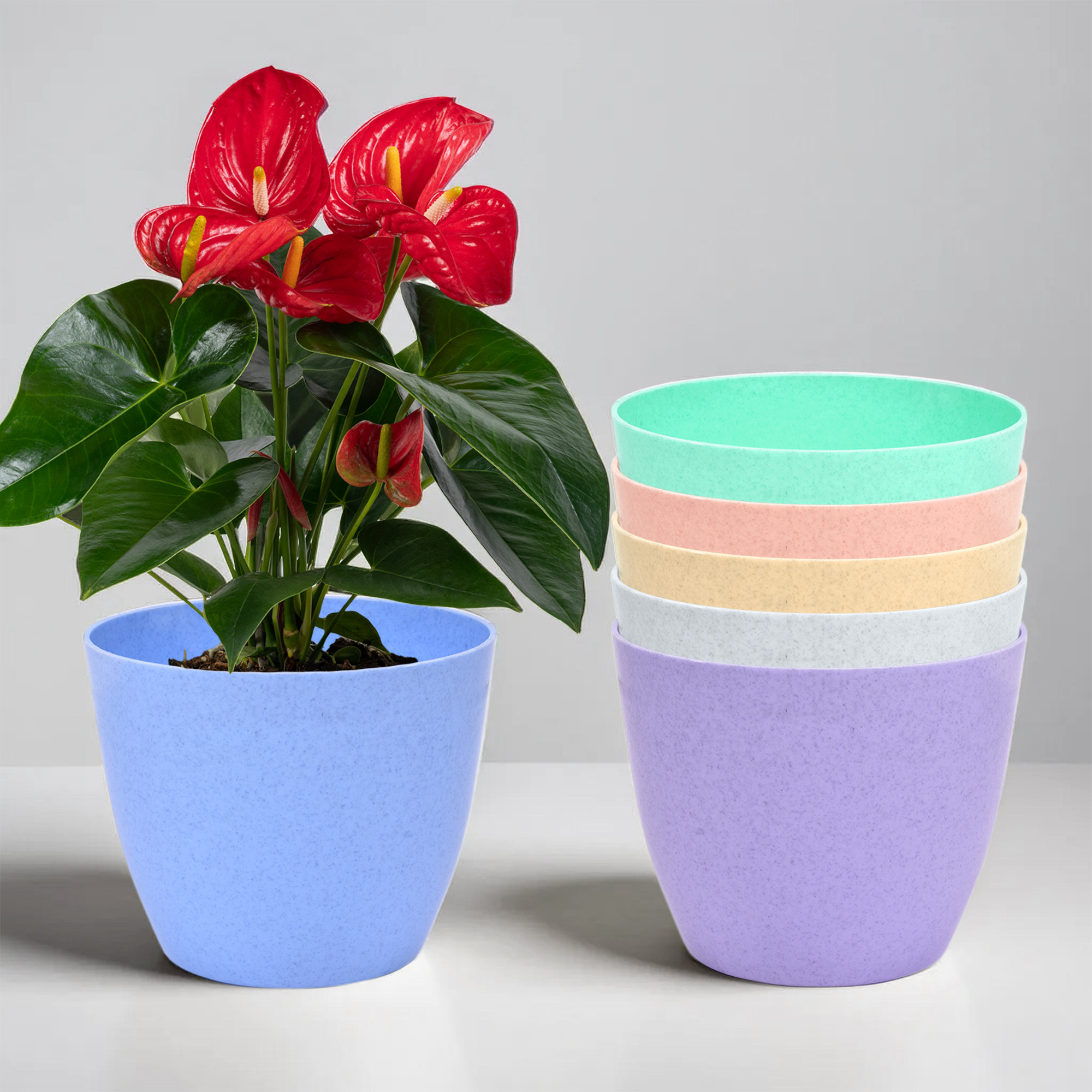 Kuber Industries Pack of 6 Flower Pot | Flower Pot for Living Room-Office | Flower Planters for Home-office-Lawns & Garden Décor | Flower Pots for Balcony | Marble Cool | 5 Inch | Multicolor