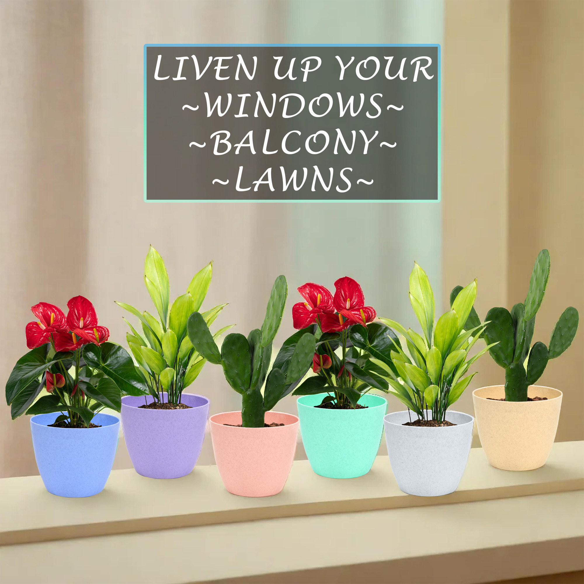 Kuber Industries Pack of 6 Flower Pot | Flower Pot for Living Room-Office | Flower Planters for Home-office-Lawns & Garden Décor | Flower Pots for Balcony | Marble Cool | 5 Inch | Multicolor