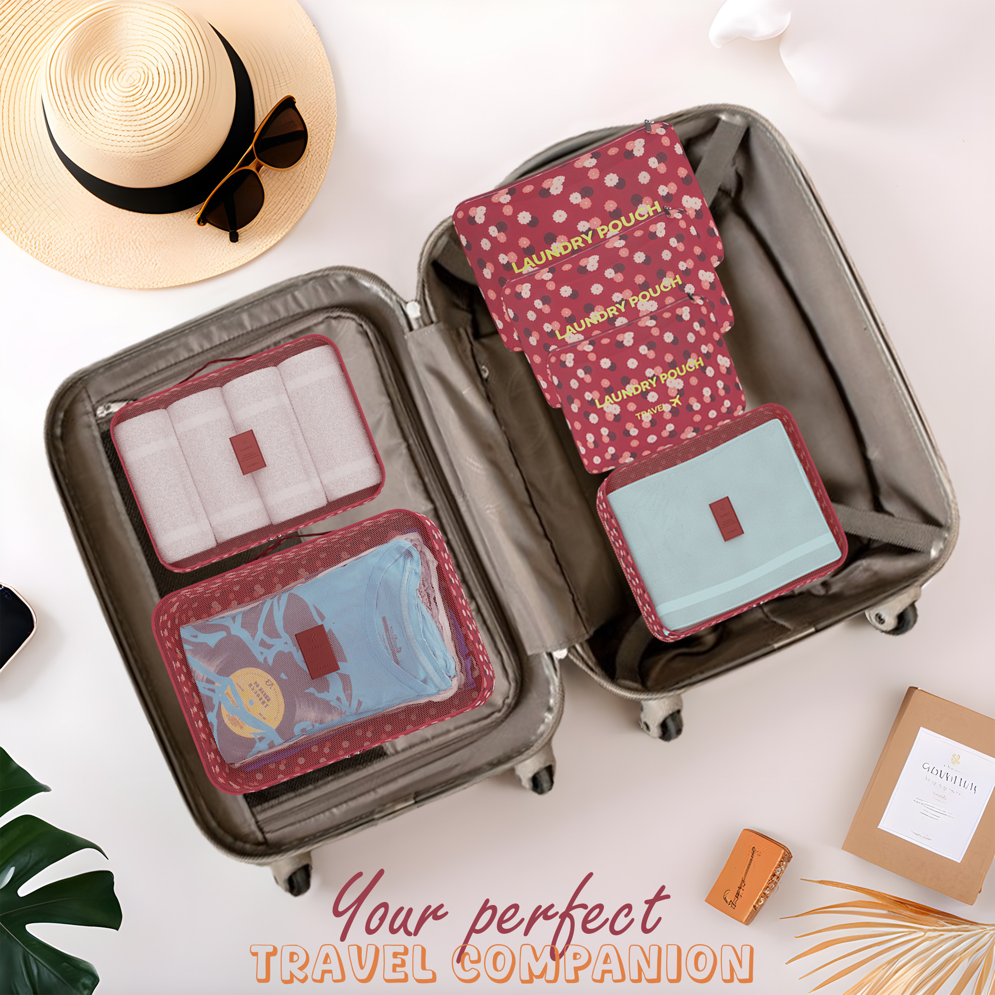 Kuber Industries Pack of 6 Foldable Travel Pouches for Women  Men with Zip  Multi-Size Luggage Organiser Bag for Travel  Packing Cube for ClothesShoesToiletries  YJ-35-RDS  Big Star - Red