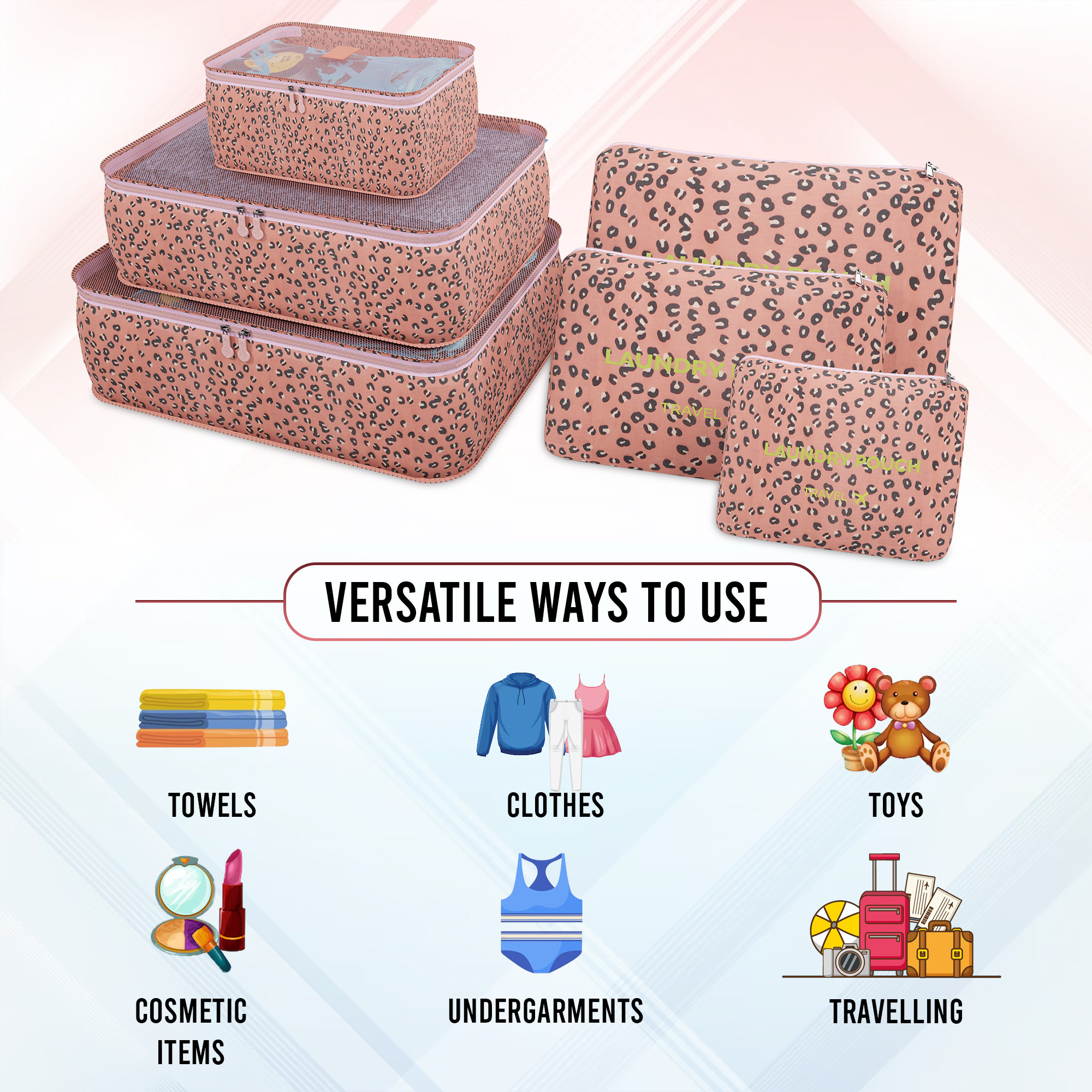 Kuber Industries Pack of 6 Foldable Travel Pouches for Women  Men with Zip  Multi-Size Luggage Organiser Bag for Travel  Packing Cube for ClothesShoesToiletries  YJ-35-YEL  Smiley - Yellow