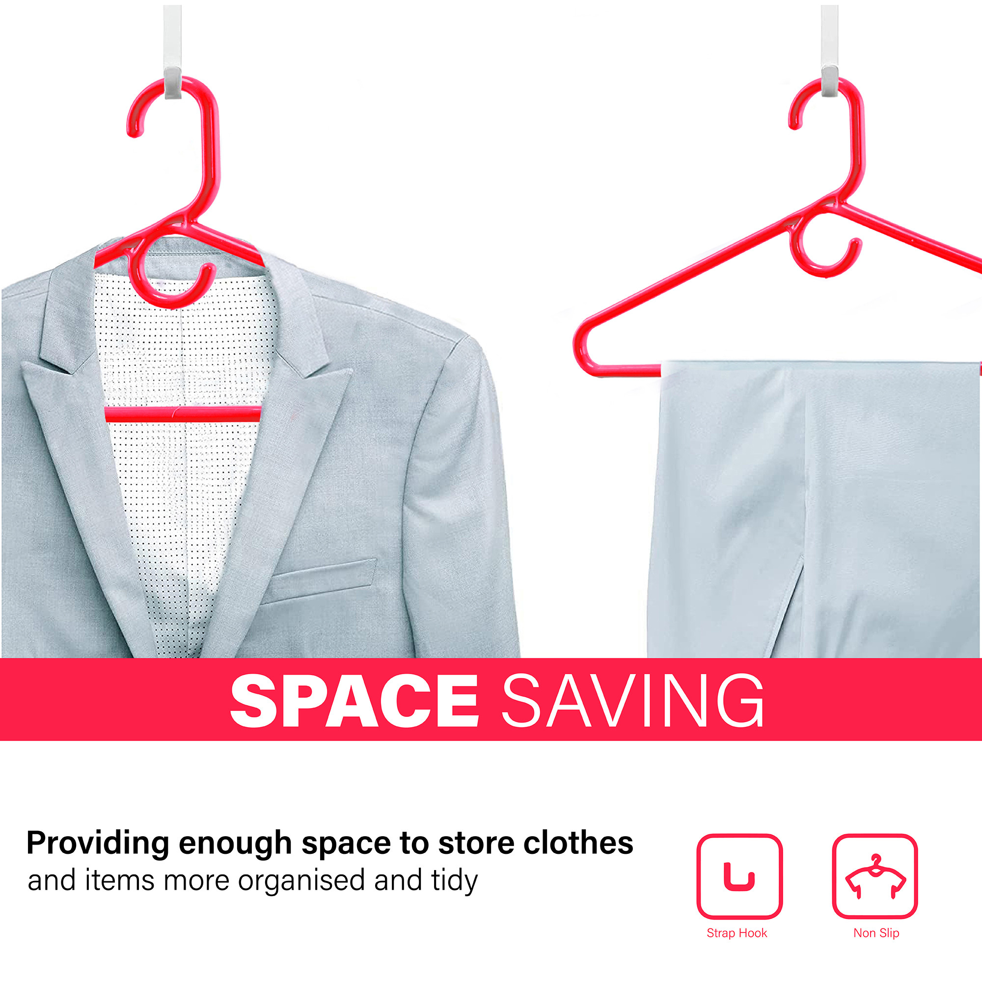 Kuber Industries Pack of 6 Multipurpose Cloth Hangers for Wardrobe  Plastic Hangers for Clothes Shirt Saree Bra Pant Shawl  Cap  Hangers for Cloth  American Style  Red