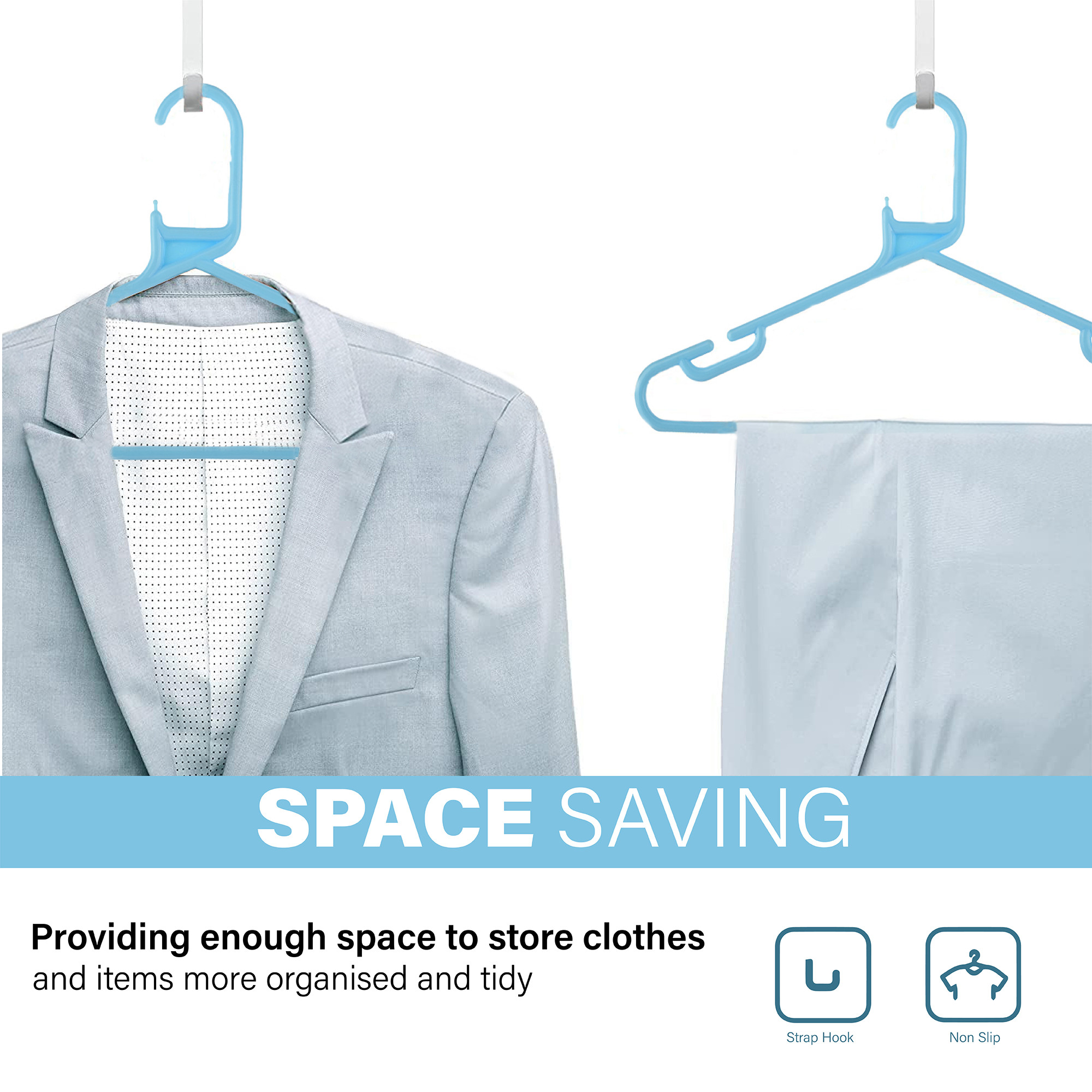 Kuber Industries Pack of 6 Multipurpose Cloth Hangers for Wardrobe  Plastic Hangers for Clothes Shirt Saree Bra Pant Shawl  Cap  Hangers for Cloth  European Style  Blue