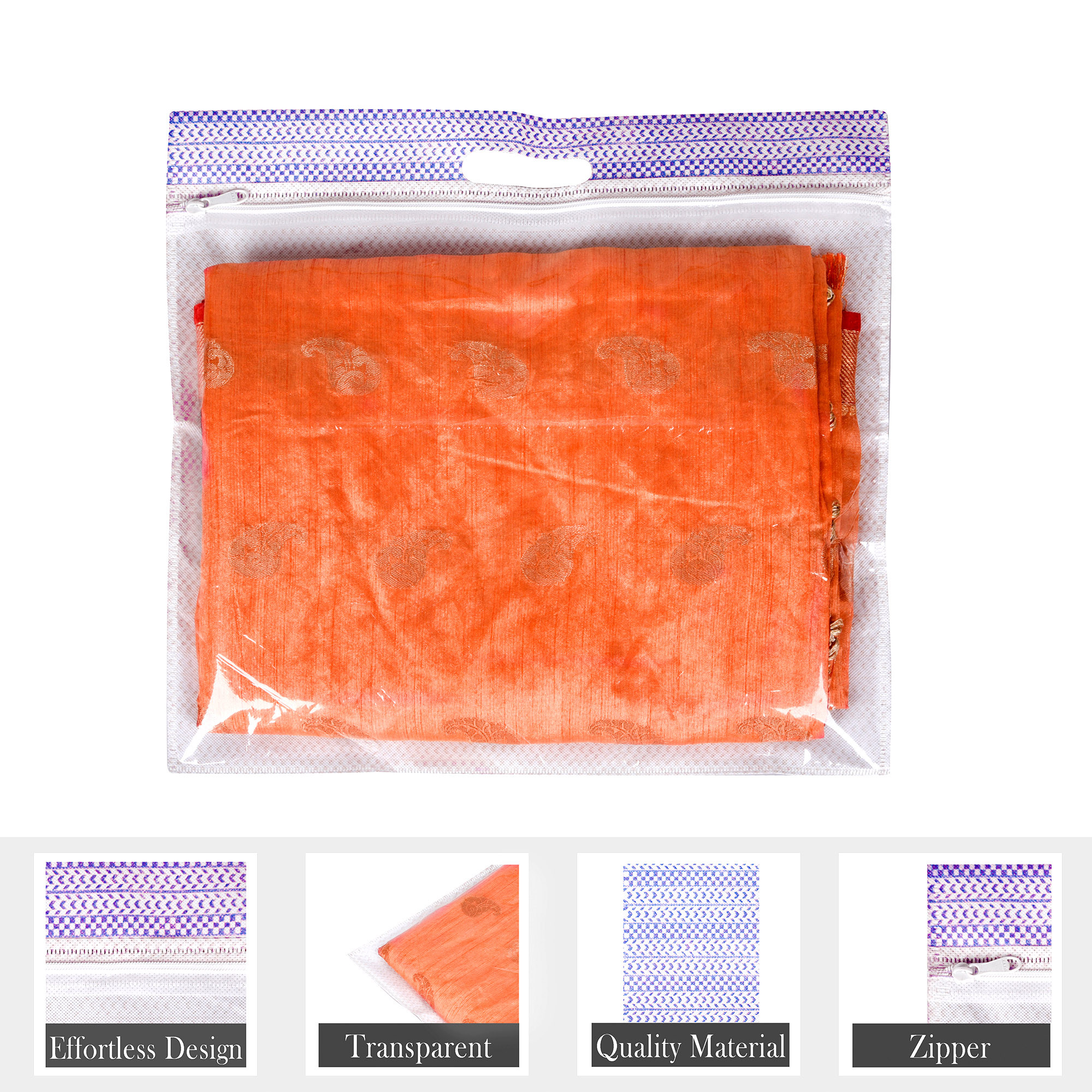 Kuber Industries Pack of 6 Saree Storage Bag  Clothes Storage Bag  Wardrobe Storage Bag  Single Packing Cloth Storage Bag  Top Visible Window Saree Bag  Handle Saree Cover  Purple