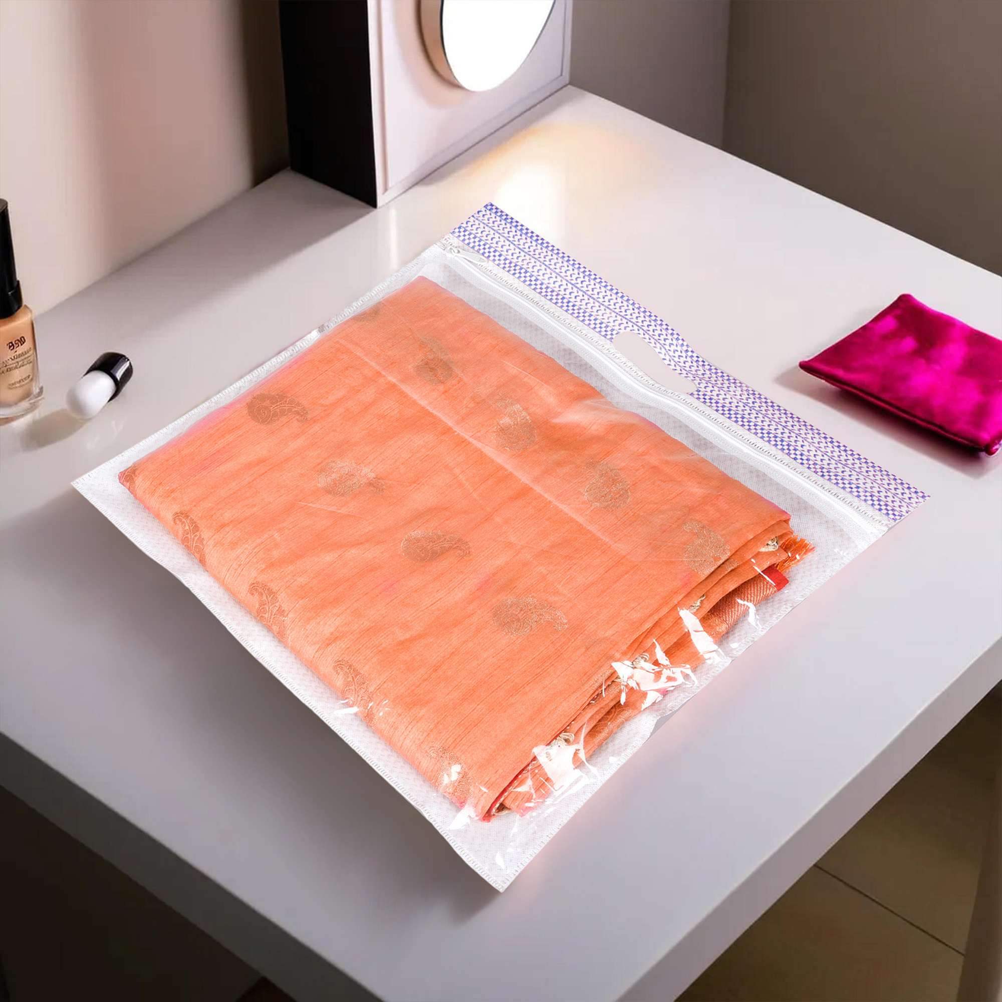 Kuber Industries Pack of 6 Saree Storage Bag  Clothes Storage Bag  Wardrobe Storage Bag  Single Packing Cloth Storage Bag  Top Visible Window Saree Bag  Handle Saree Cover  Purple