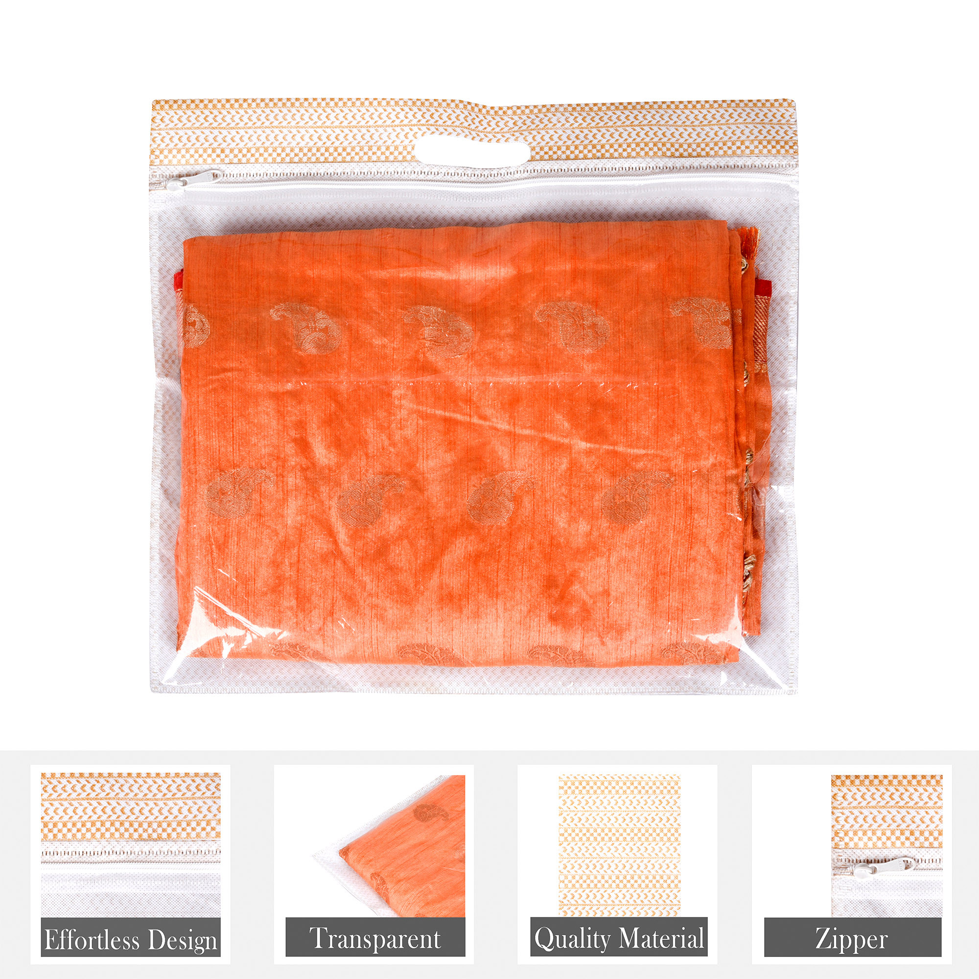 Kuber Industries Pack of 6 Saree Storage Bag  Clothes Storage Bag  Wardrobe Storage Bag  Single Packing Cloth Storage Bag  Top Visible Window Saree Bag  Handle Saree Cover  Brown