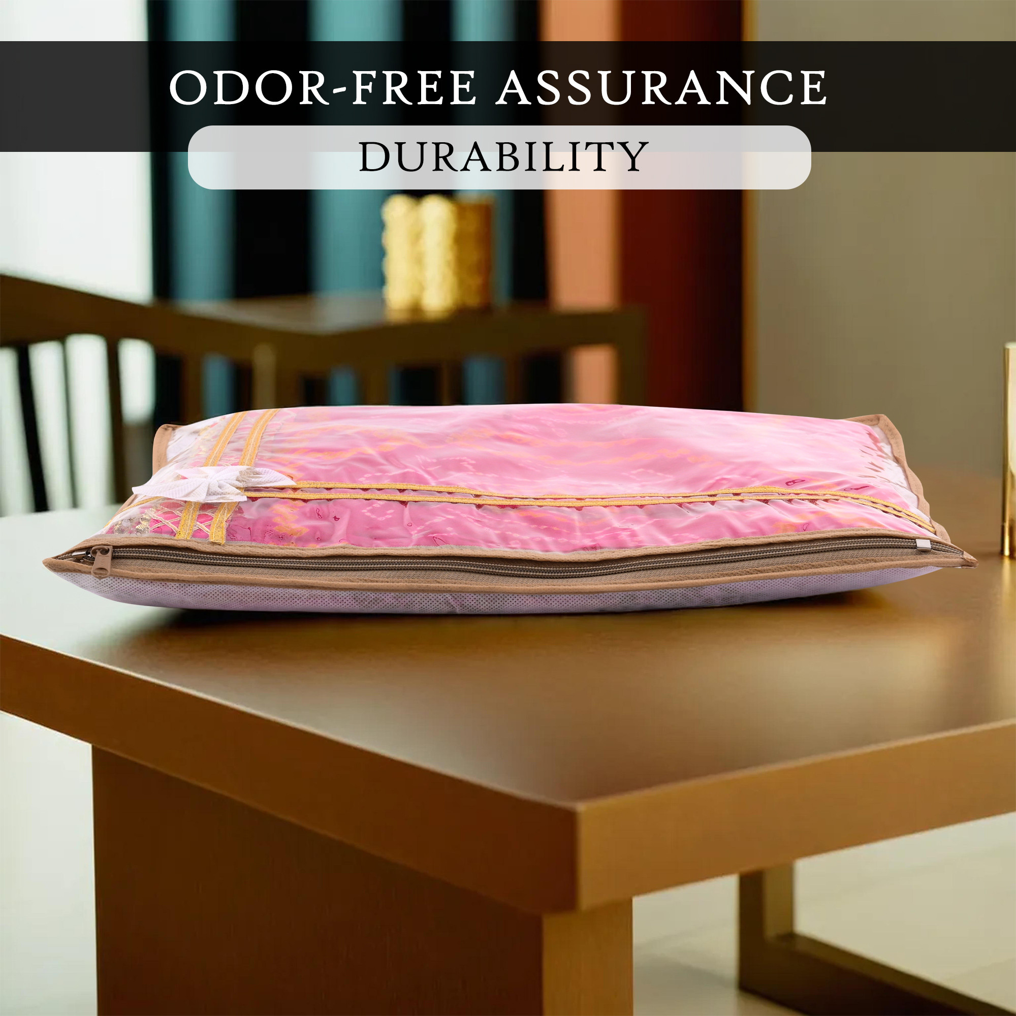 Kuber Industries Pack of 6 Single Saree Bags  Wardrobe Storage Bag for Clothes  Lightweight-Portable Garments Bag  Top Visible Window Single Packing Cloth Bag  Bow Gola Print  White