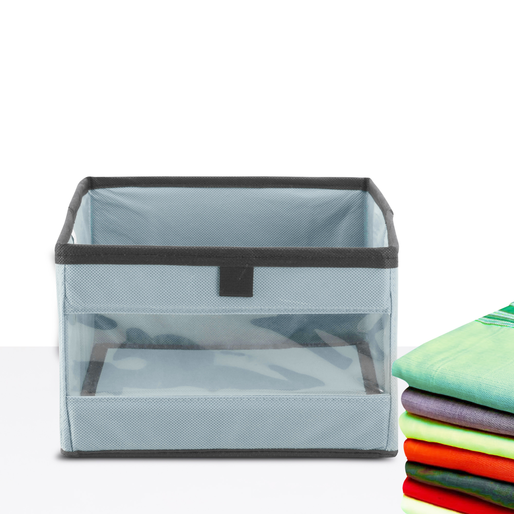 Kuber Industries Pack of 6 Storage Box  Wardrobe Organizer  Foldable Storage Organizer with Transparent Window  Closet Drawer Organizer for Saree Shirts Blankets Books  Toys  Grey