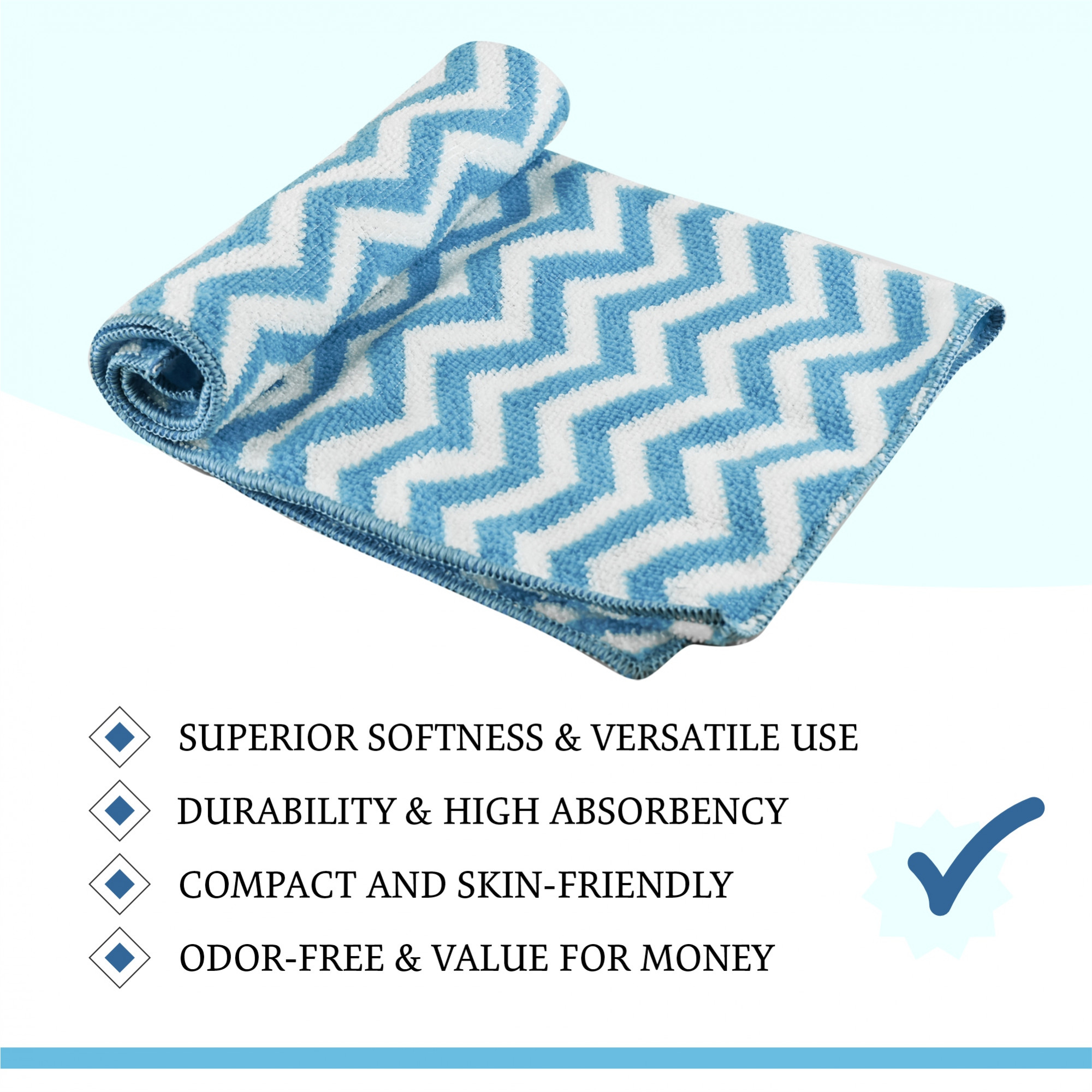 Kuber Industries Pack of 6 Super Absorbent  Reusable Microfibre Face Towel for Women  15x15 In  250 GSM Kids Soft  Easy to Wash Small Towels for Face and Hand  Zig Zag Blue
