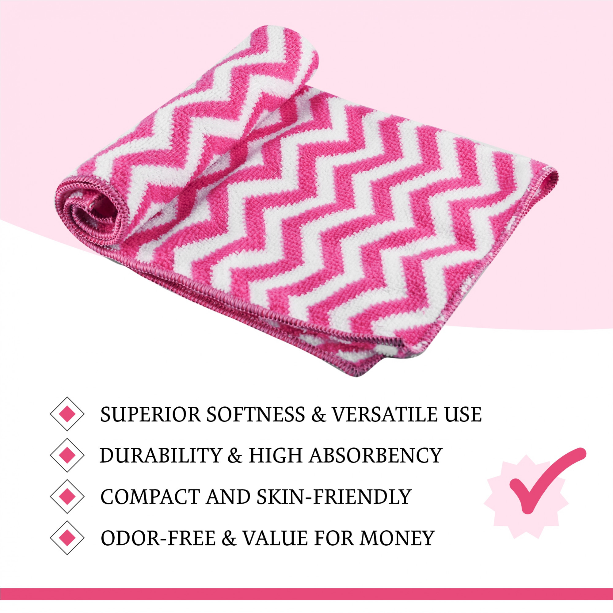 Kuber Industries Pack of 6 Super Absorbent  Reusable Microfibre Face Towel for Women  15x15 In  250 GSM Kids Soft  Easy to Wash Small Towels for Face and Hand  Zig Zag Pink