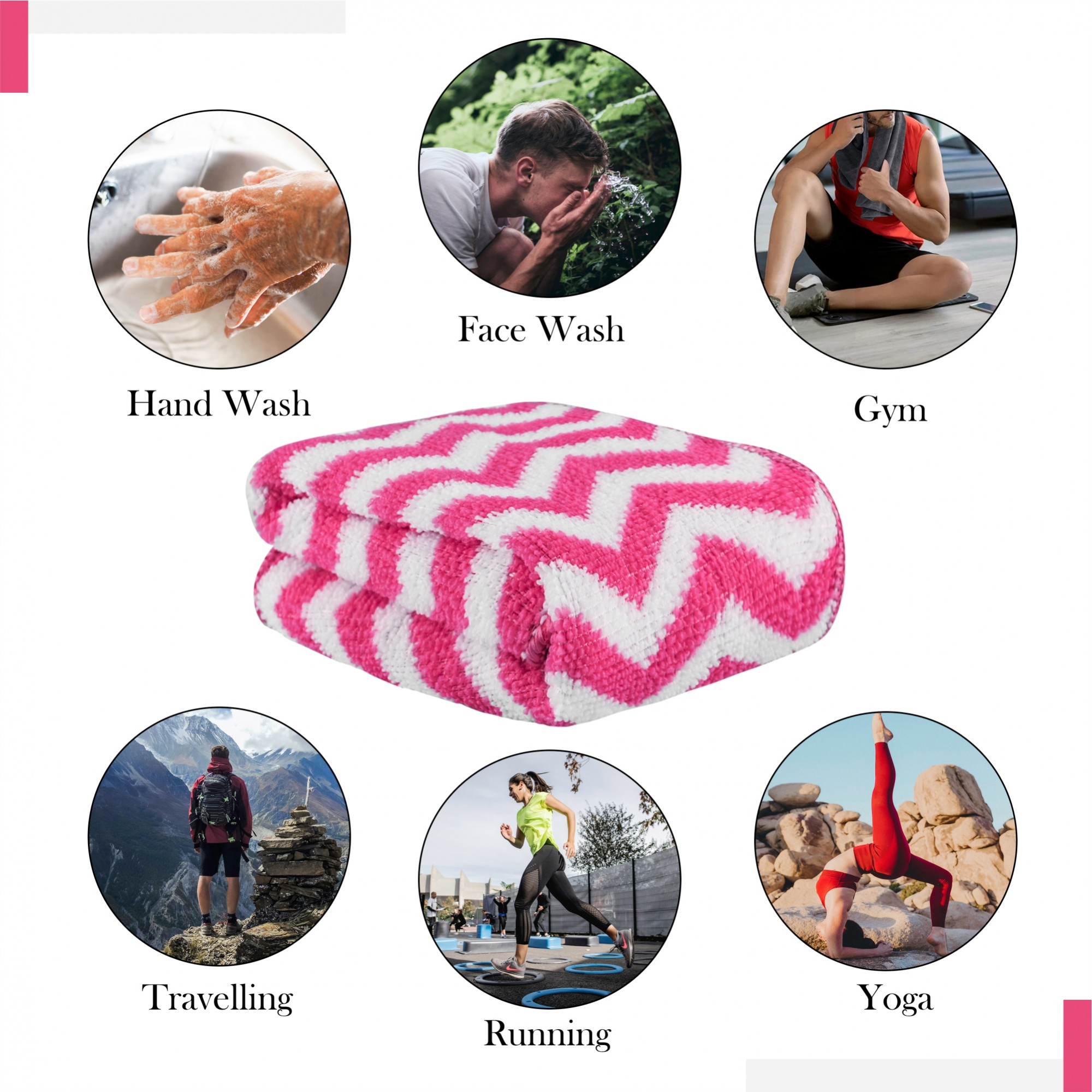 Kuber Industries Pack of 6 Super Absorbent  Reusable Microfibre Face Towel for Women  15x15 In  250 GSM Kids Soft  Easy to Wash Small Towels for Face and Hand  Zig Zag Pink