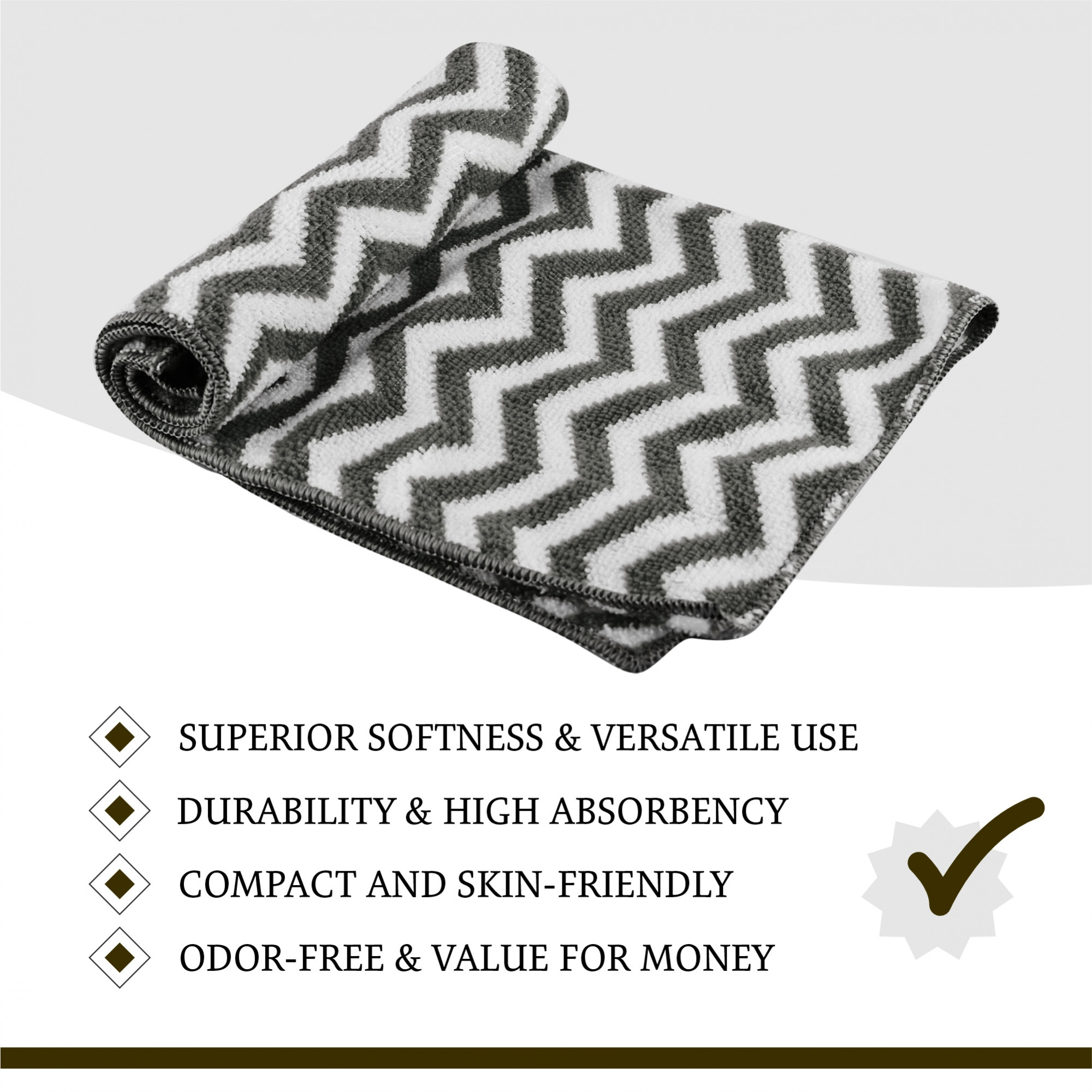Kuber Industries Pack of 6 Super Absorbent  Reusable Microfibre Face Towel for Women  15x15 In  250 GSM Kids Soft  Easy to Wash Small Towels for Face and Hand  Zig Zag Grey
