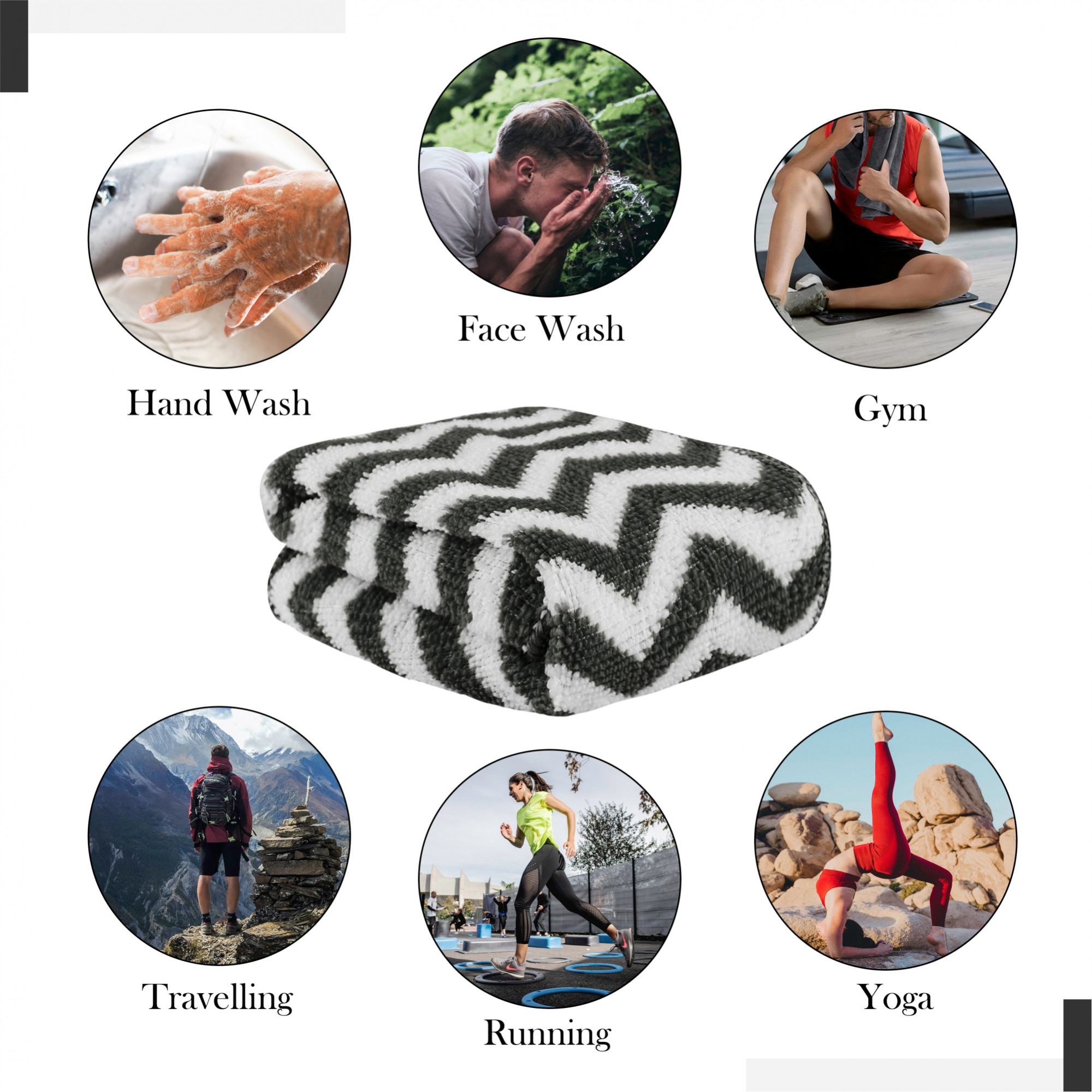 Kuber Industries Pack of 6 Super Absorbent  Reusable Microfibre Face Towel for Women  15x15 In  250 GSM Kids Soft  Easy to Wash Small Towels for Face and Hand  Zig Zag Grey