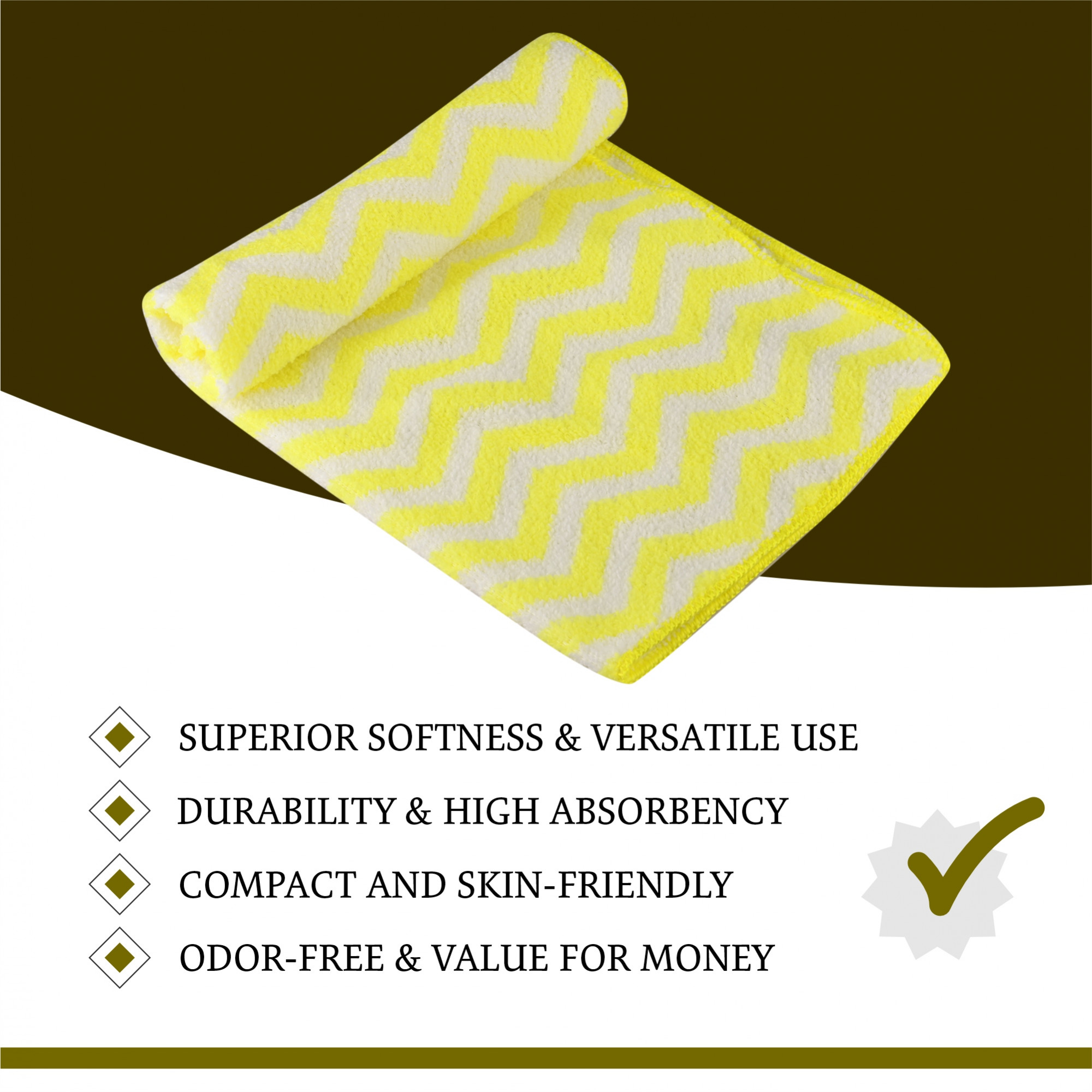 Kuber Industries Pack of 6 Super Absorbent  Reusable Microfibre Face Towel for Women  15x15 In  250 GSM Kids Soft  Easy to Wash Small Towels for Face and Hand  Zig Zag Yellow