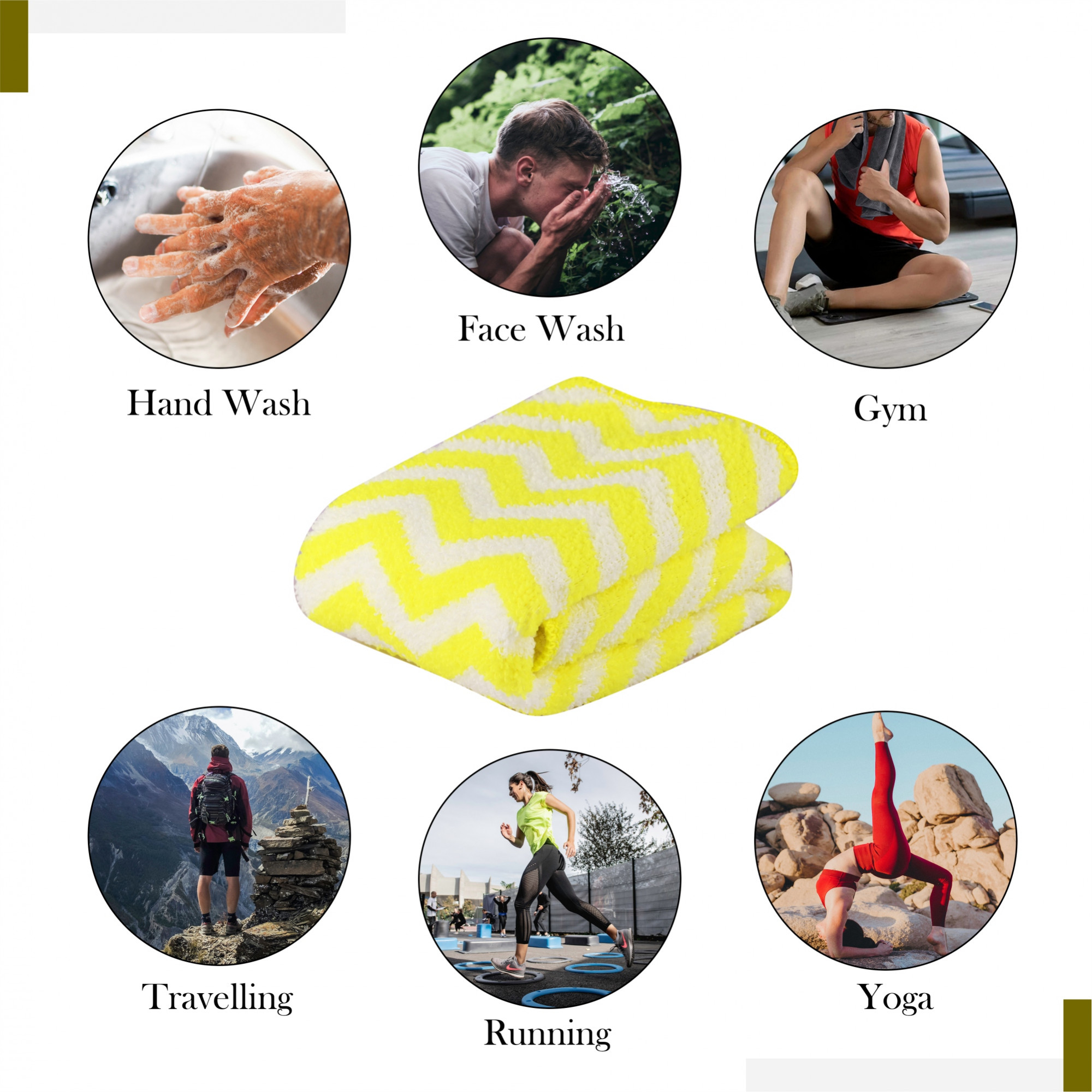 Kuber Industries Pack of 6 Super Absorbent  Reusable Microfibre Face Towel for Women  15x15 In  250 GSM Kids Soft  Easy to Wash Small Towels for Face and Hand  Zig Zag Yellow