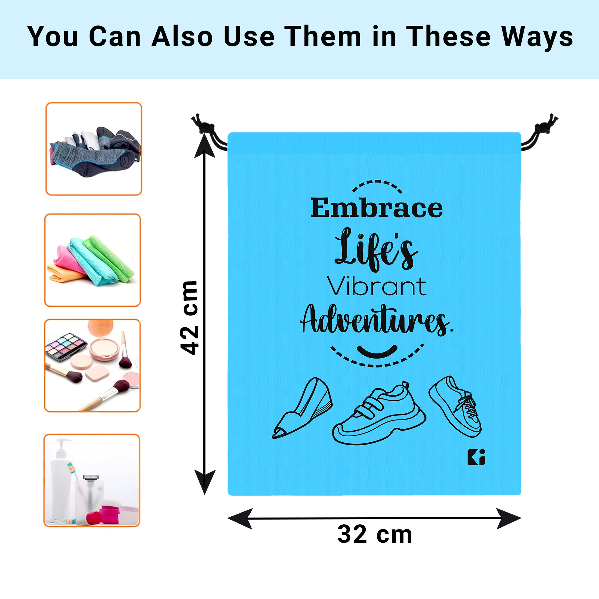 Kuber Industries Pack of 6 Travel Packing Bags for Clothes  Small  Travel Pouches  Shoe  Slippers Organizer  Organizer Bags for Travel-Hiking-Adventure  Toiletry Organizer  Sky Blue