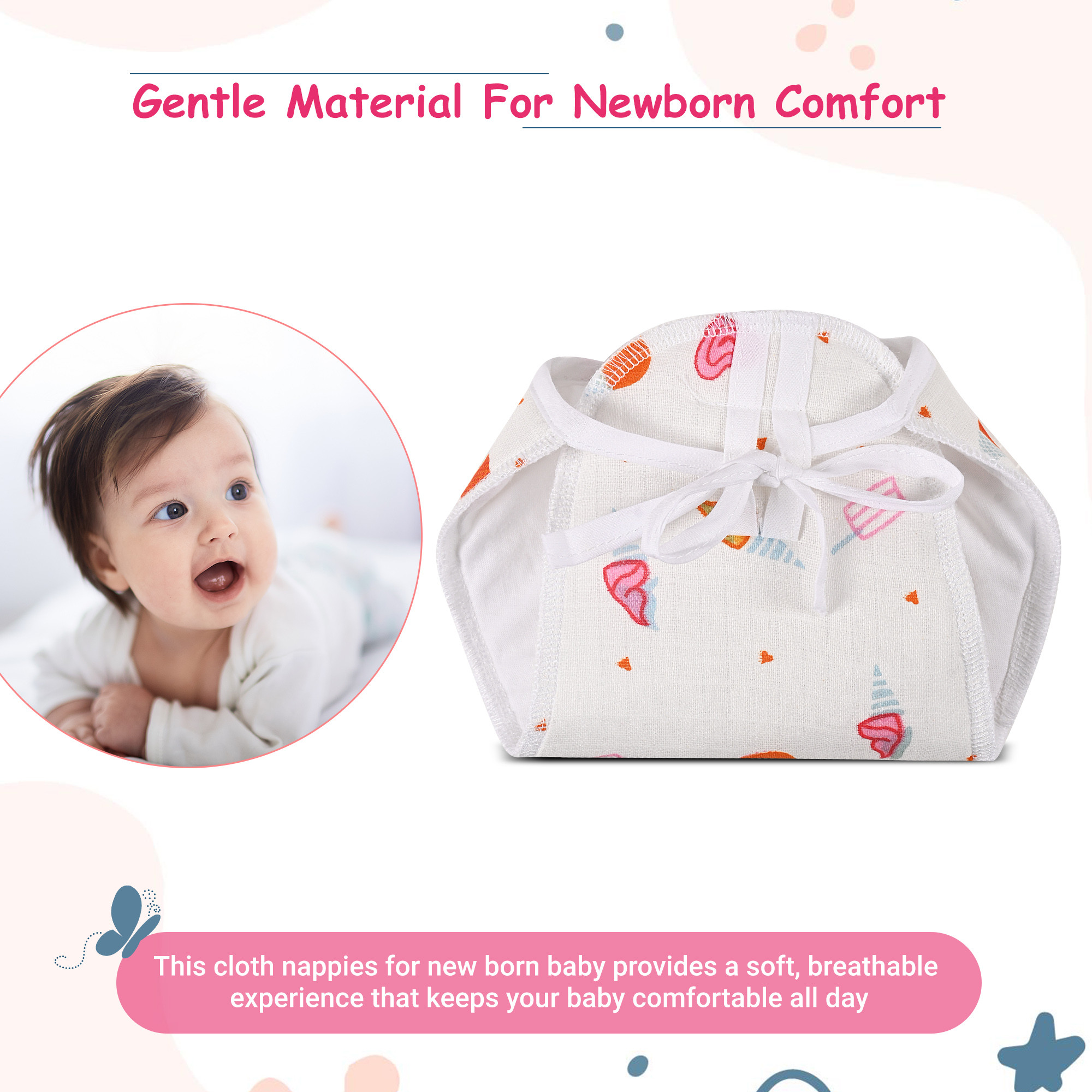 Kuber Industries Pack of 6 Washable  Soft Padded Baby Cotton Nappies  Diapers  Reusable Cotton Langot for Baby 0 to 6 Month - Large  White