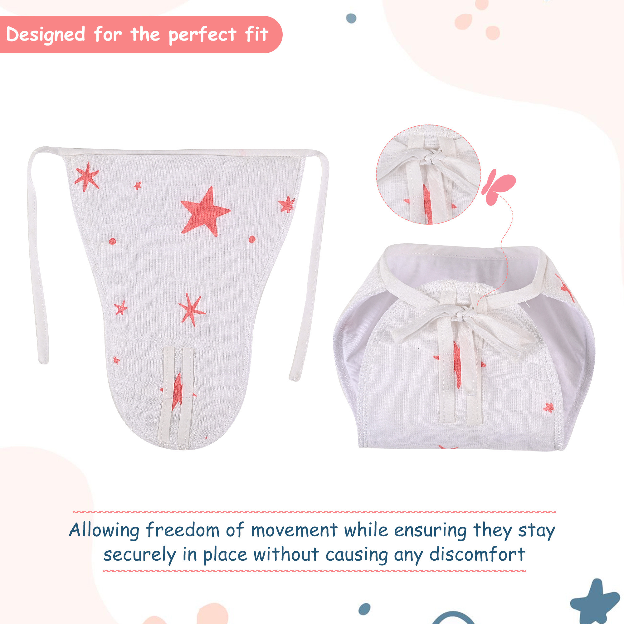 Kuber Industries Pack of 6 Washable  Soft Padded Baby Cotton Nappies  Diapers  Reusable Cotton Langot for Baby 0 to 6 Month - Large  White
