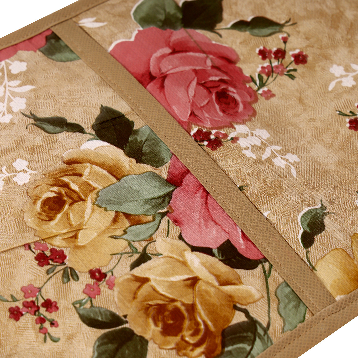 Kuber Industries Paper Holder  Foldable Hanging Organizer  PVC Flower Design Document Holder  Wall Hanging Organizer with 3 Pocket  Beige