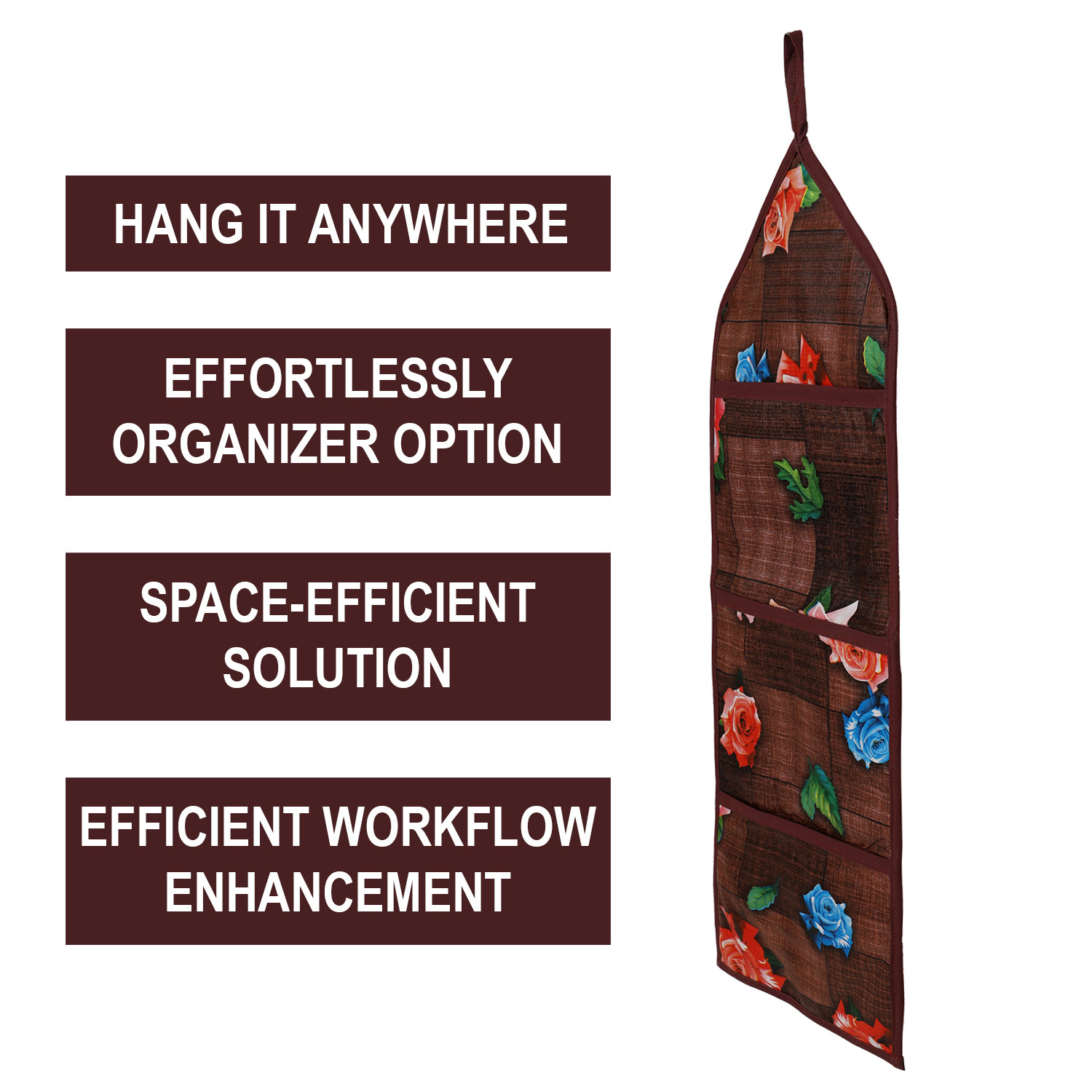 Kuber Industries Paper Holder  Foldable Hanging Organizer  PVC Gulab Document Holder  Wall Hanging Organizer with 3 Pocket  Maroon