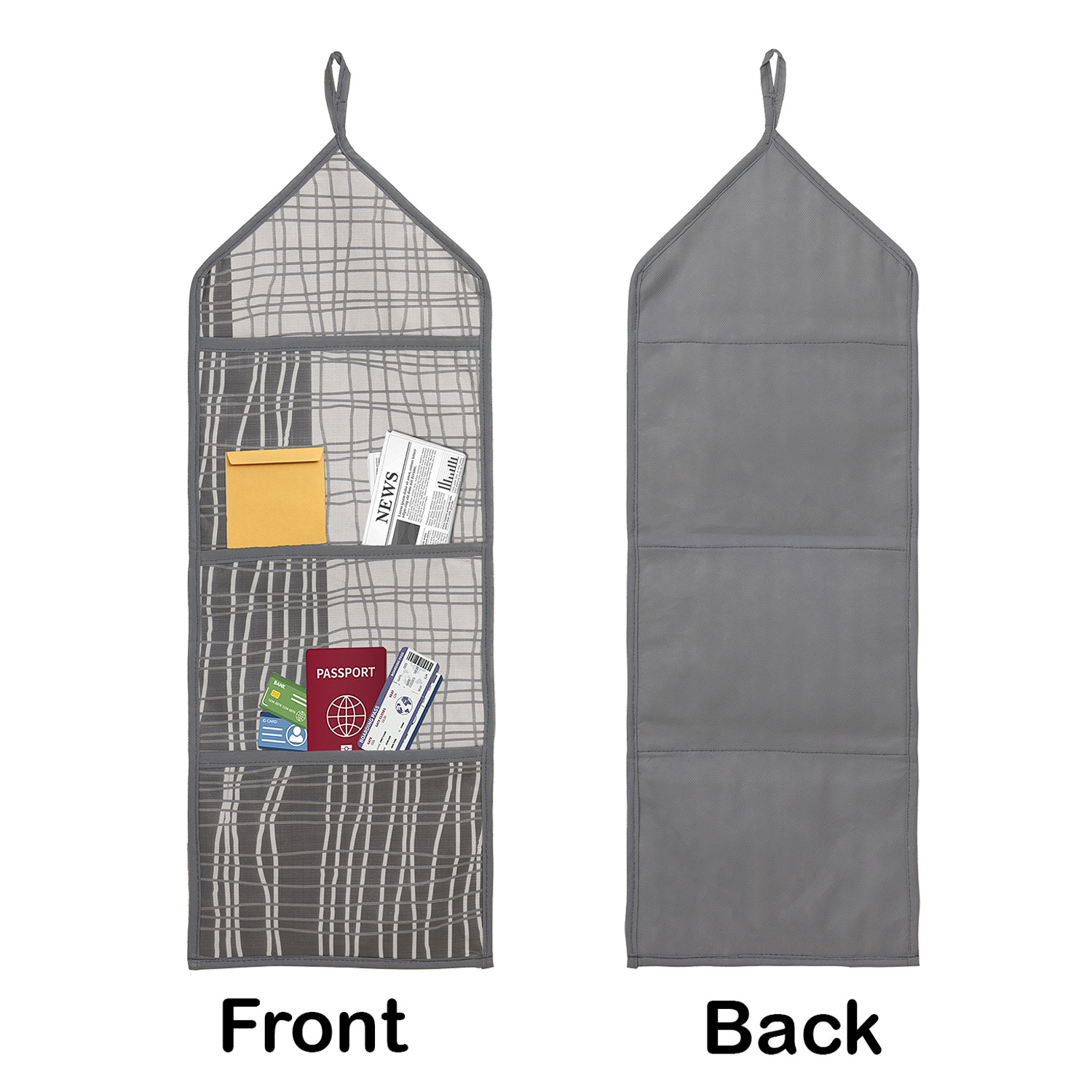 Kuber Industries Paper Holder  Foldable Hanging Organizer  PVC Lining Design Magazine Holder  Document Organizer  Wall Hanging Letter Holder with 3 Pocket  Gray