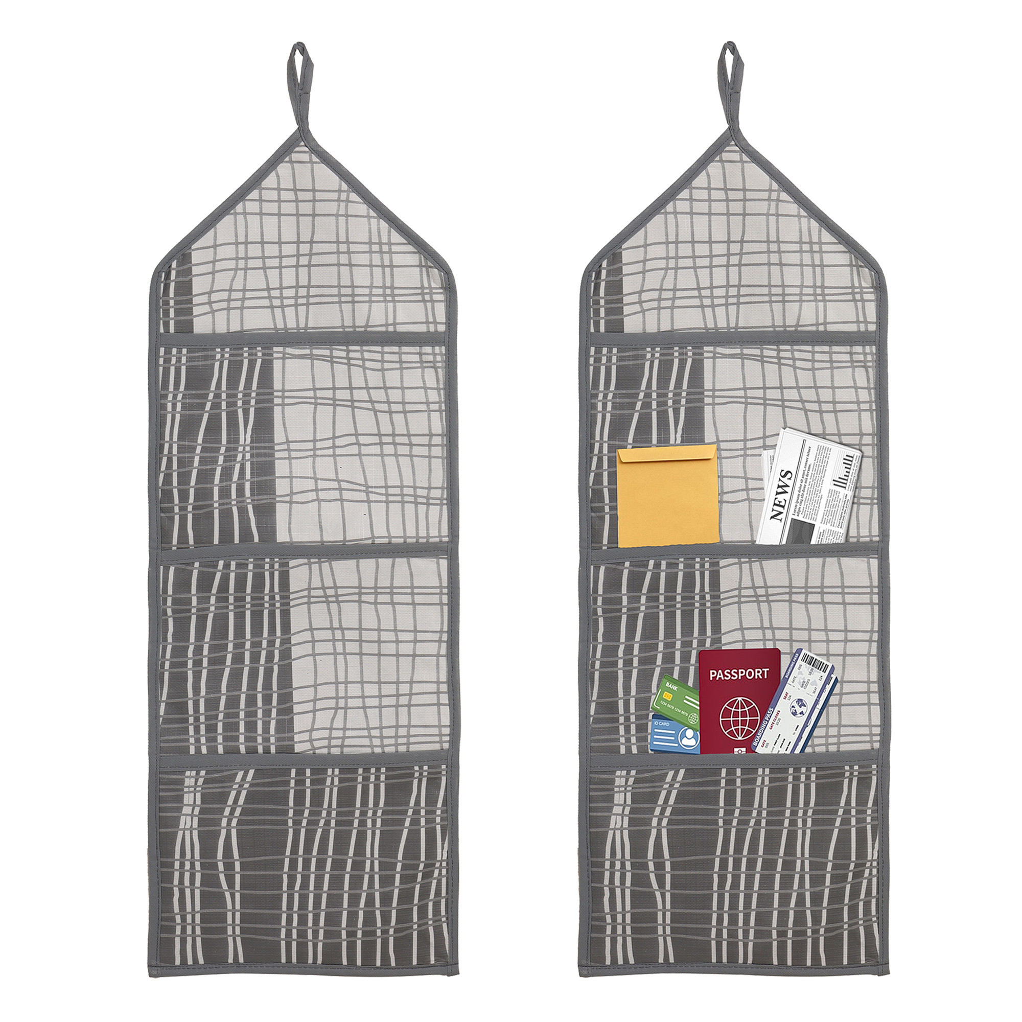 Kuber Industries Paper Holder | Foldable Hanging Organizer | PVC Lining Design Magazine Holder | Document Organizer | Wall Hanging Letter Holder with 3 Pocket | Gray