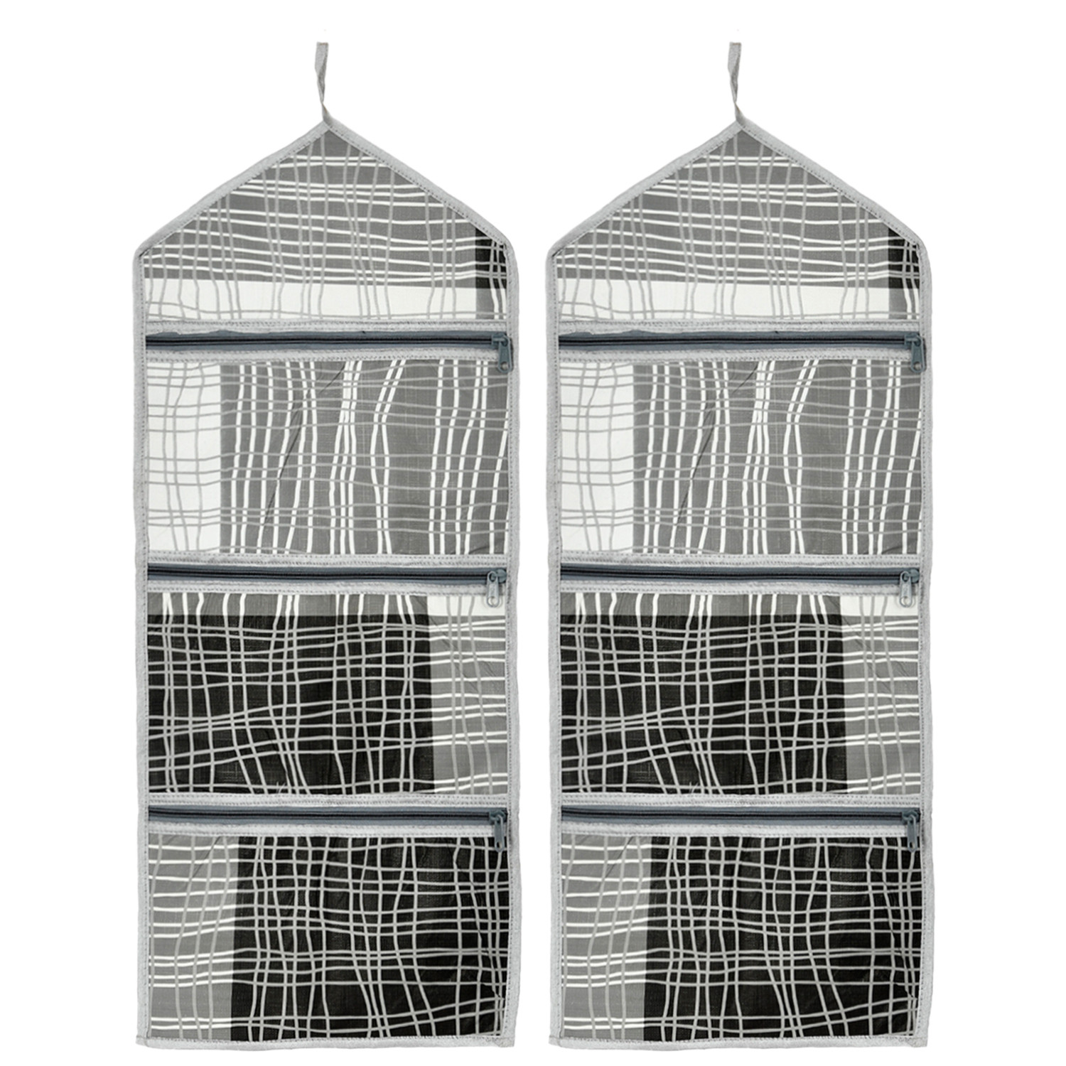 Kuber Industries Paper Holder | Foldable Hanging Organizer | PVC Lining Pattern Document Holder | 3 Pocket Wall Hanging Holder with Zipper | Gray & Black