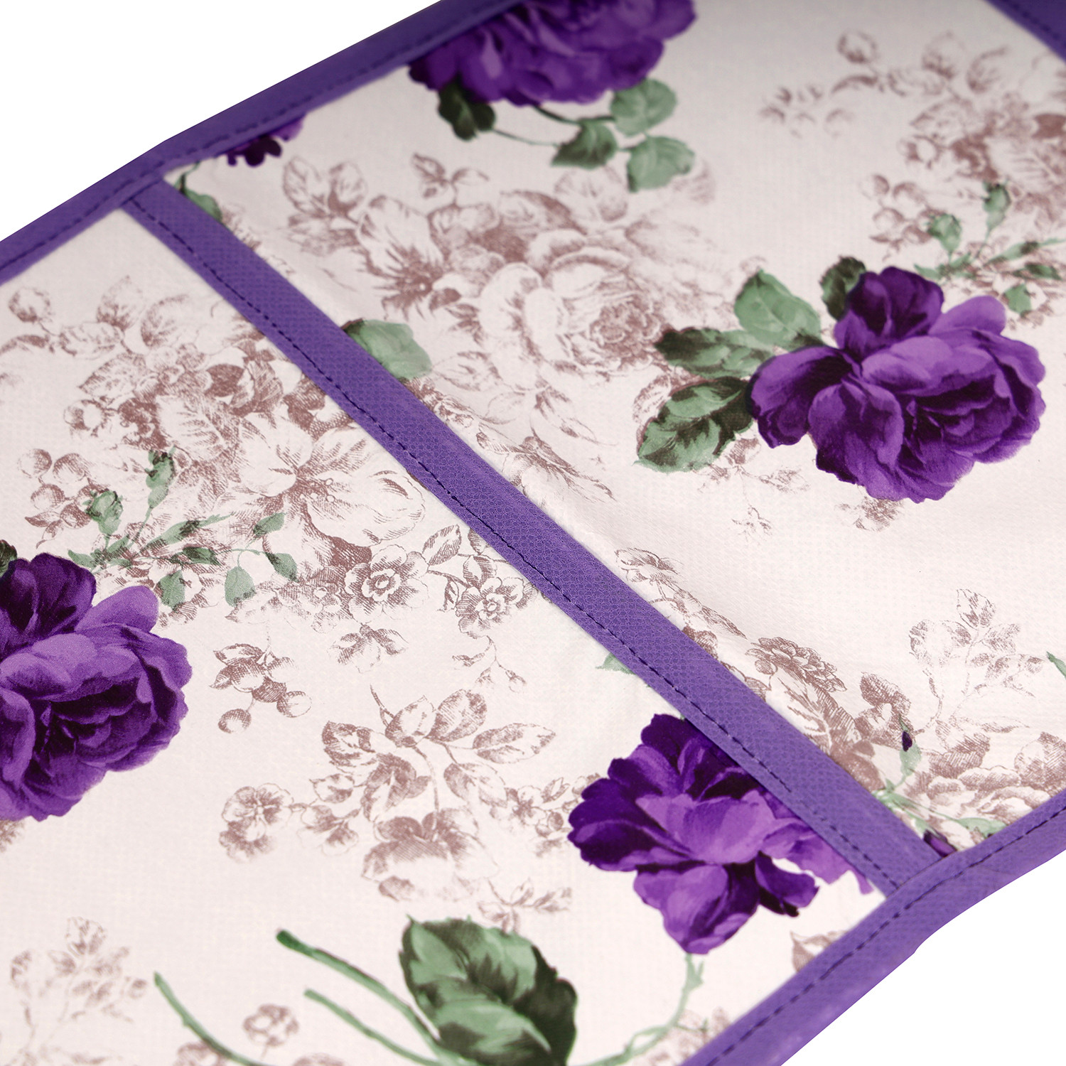 Kuber Industries Paper Holder  Foldable Hanging Organizer  PVC Purple Flower Document Holder  Wall Hanging Organizer with 3 Pocket  White