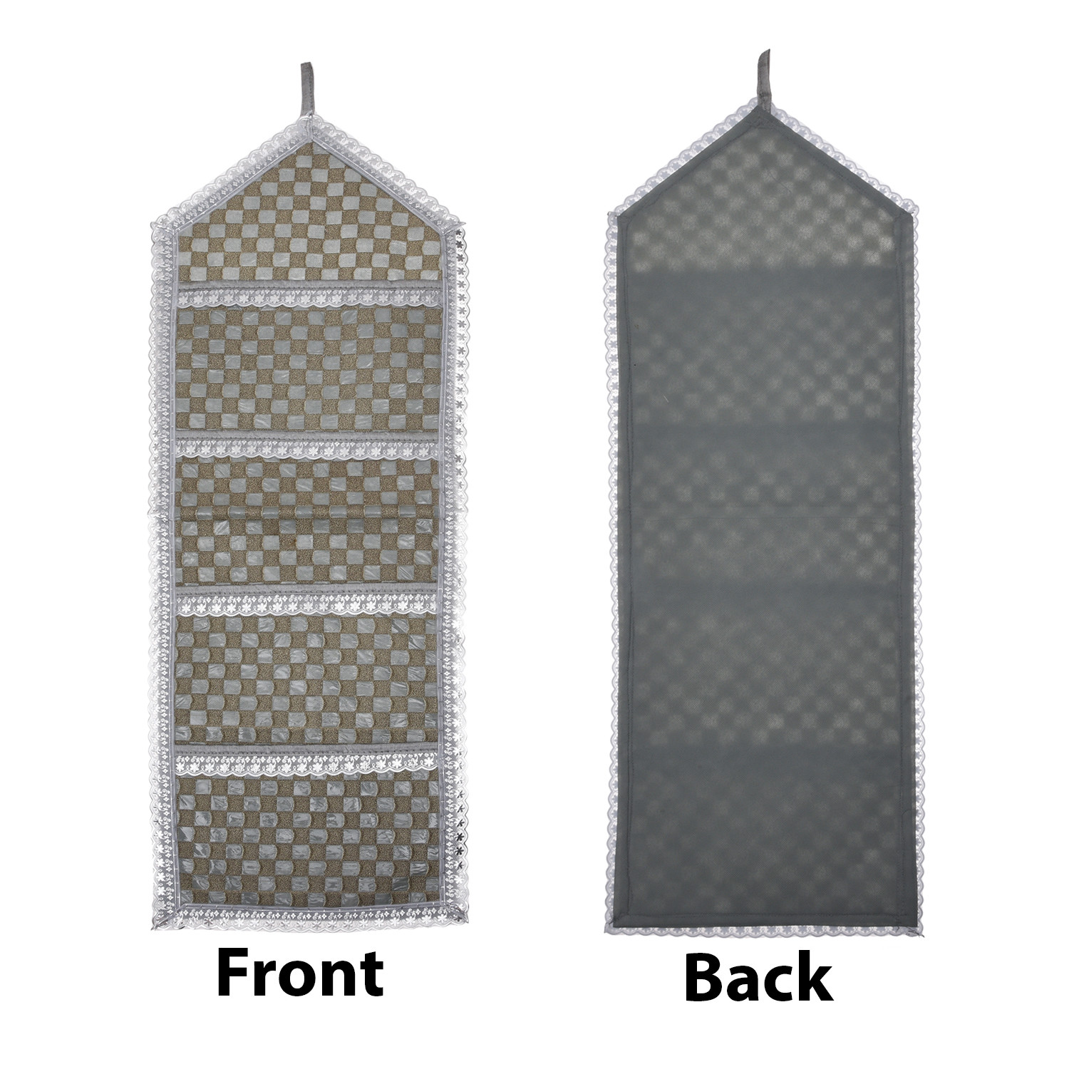 Kuber Industries Paper Holder  Foldable Hanging Organizer  PVC Shining Check Design Document Holder  Wall Hanging Organizer with 3 Pocket  Silver