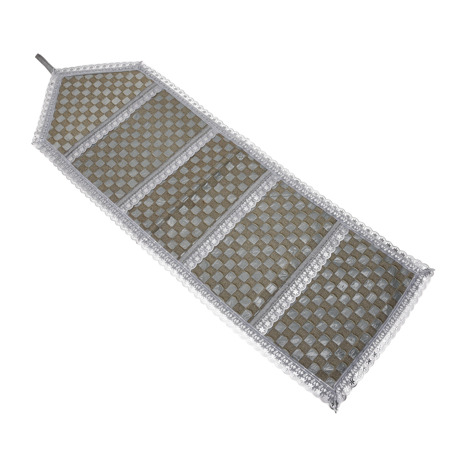 Kuber Industries Paper Holder  Foldable Hanging Organizer  PVC Shining Check Design Document Holder  Wall Hanging Organizer with 3 Pocket  Silver