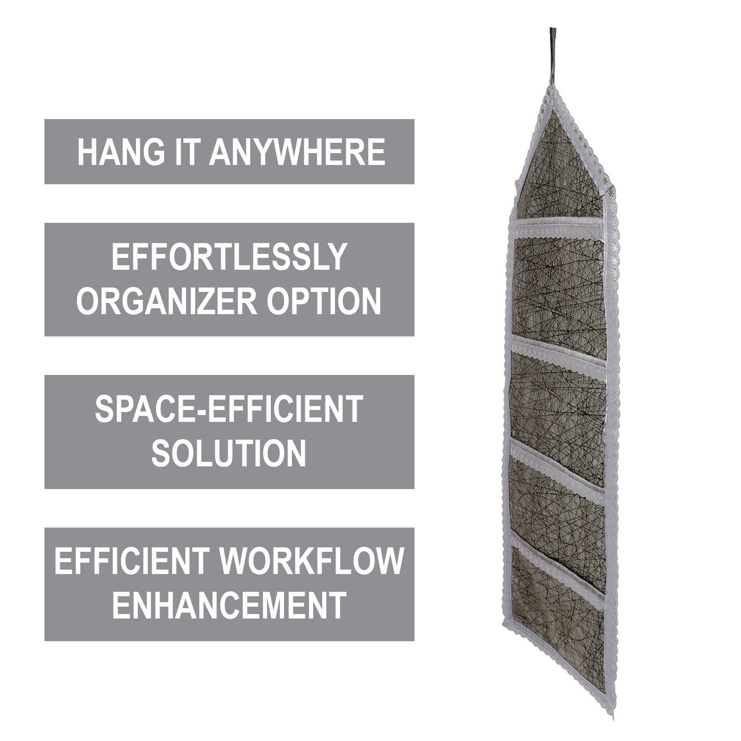 Kuber Industries Paper Holder | Foldable Hanging Organizer | PVC Shining Cross Line Design Document Holder | Wall Hanging Organizer with 3 Pocket | Silver
