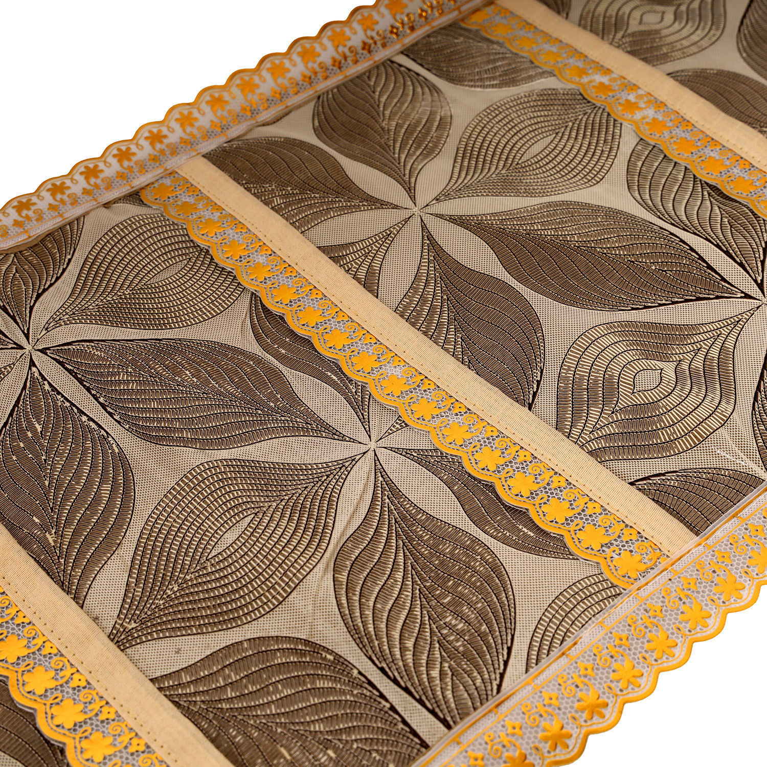 Kuber Industries Paper Holder  Foldable Hanging Organizer  PVC Shining Leaf Design Document Holder  Wall Hanging Organizer with 3 Pocket  Golden