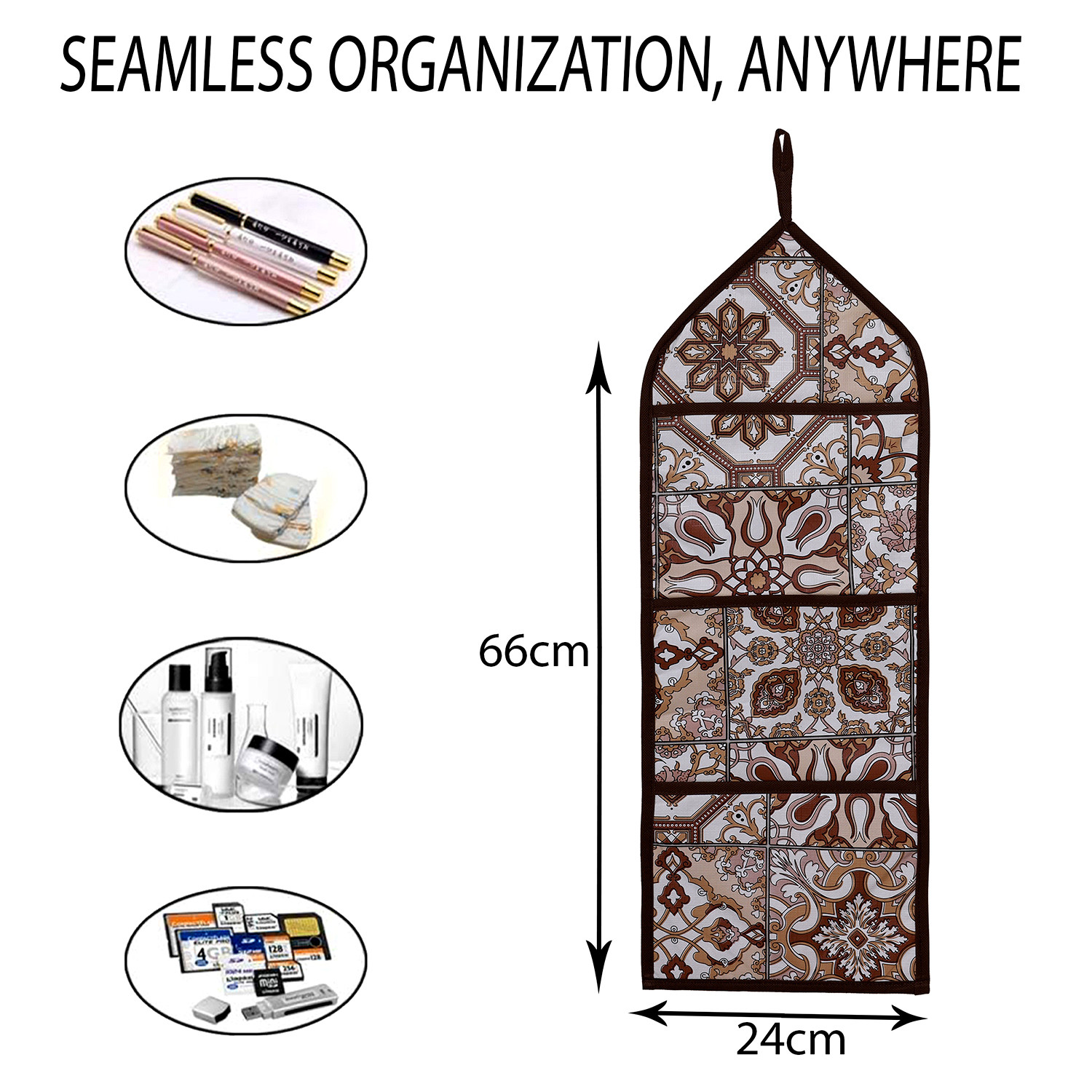 Kuber Industries Paper Holder | Foldable Hanging Organizer | PVC Star Design Document Holder | Wall Hanging Organizer with 3 Pocket | Brown