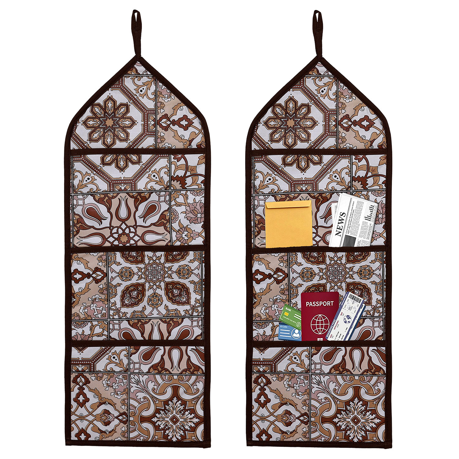 Kuber Industries Paper Holder | Foldable Hanging Organizer | PVC Star Design Document Holder | Wall Hanging Organizer with 3 Pocket | Brown