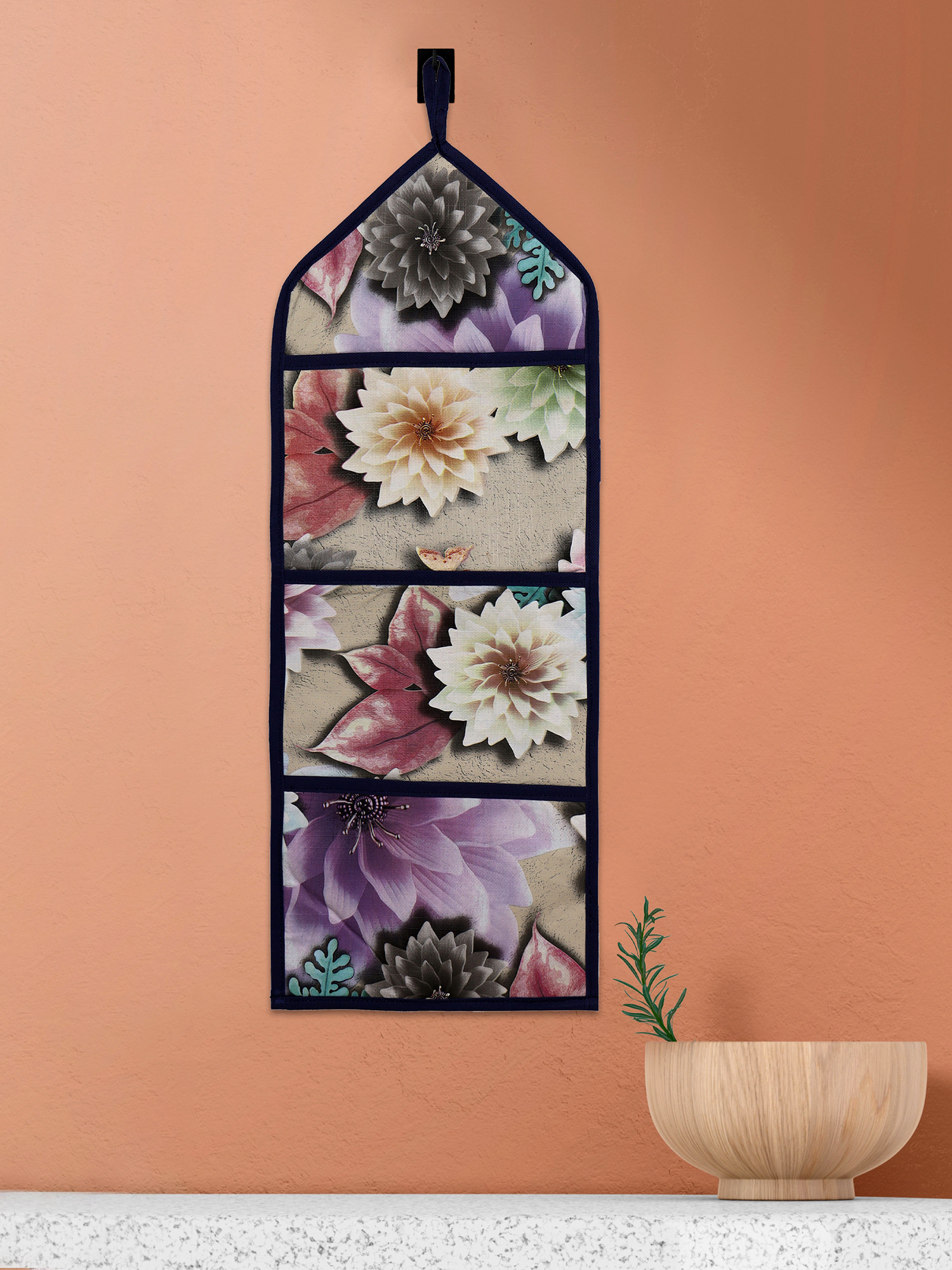 Kuber Industries Paper Holder | Foldable Hanging Organizer | PVC Sunflower Document Holder | Wall Hanging Organizer with 3 Pocket | Brown