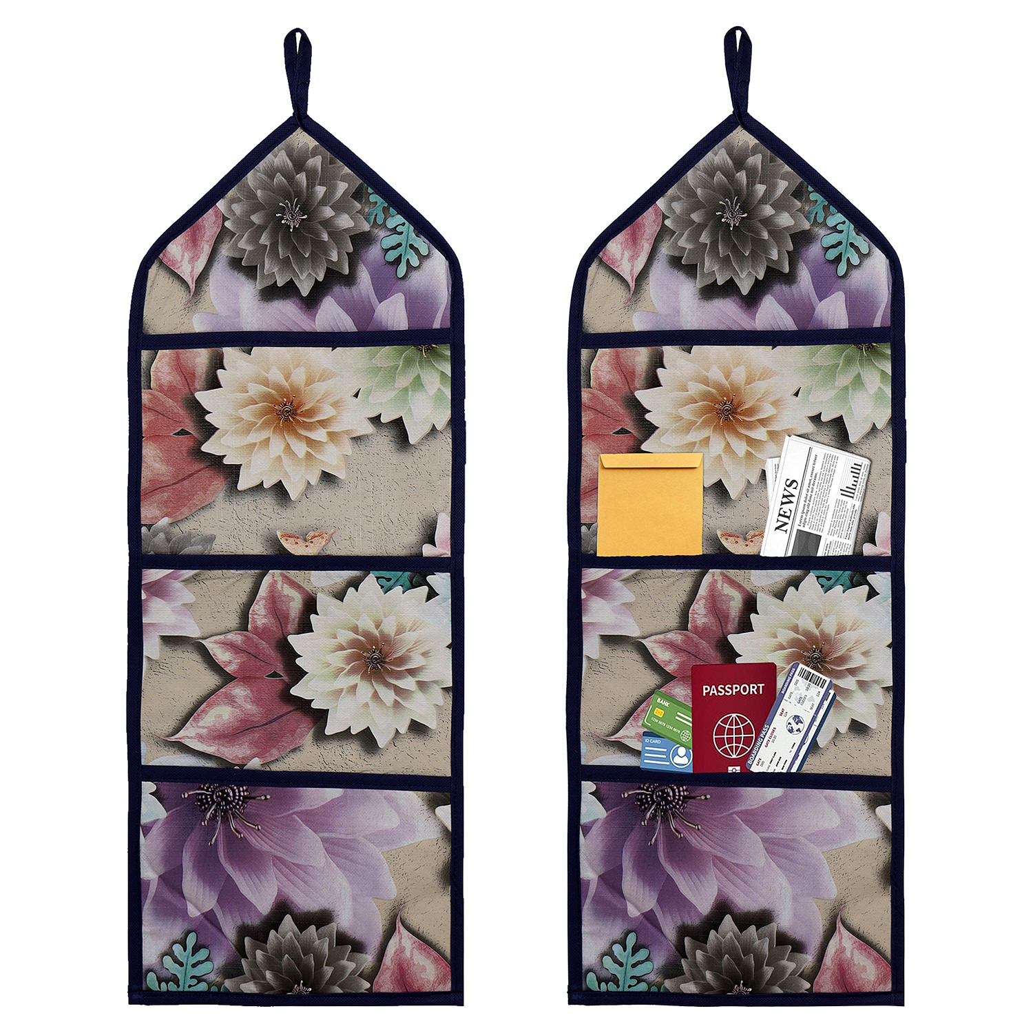 Kuber Industries Paper Holder | Foldable Hanging Organizer | PVC Sunflower Document Holder | Wall Hanging Organizer with 3 Pocket | Brown