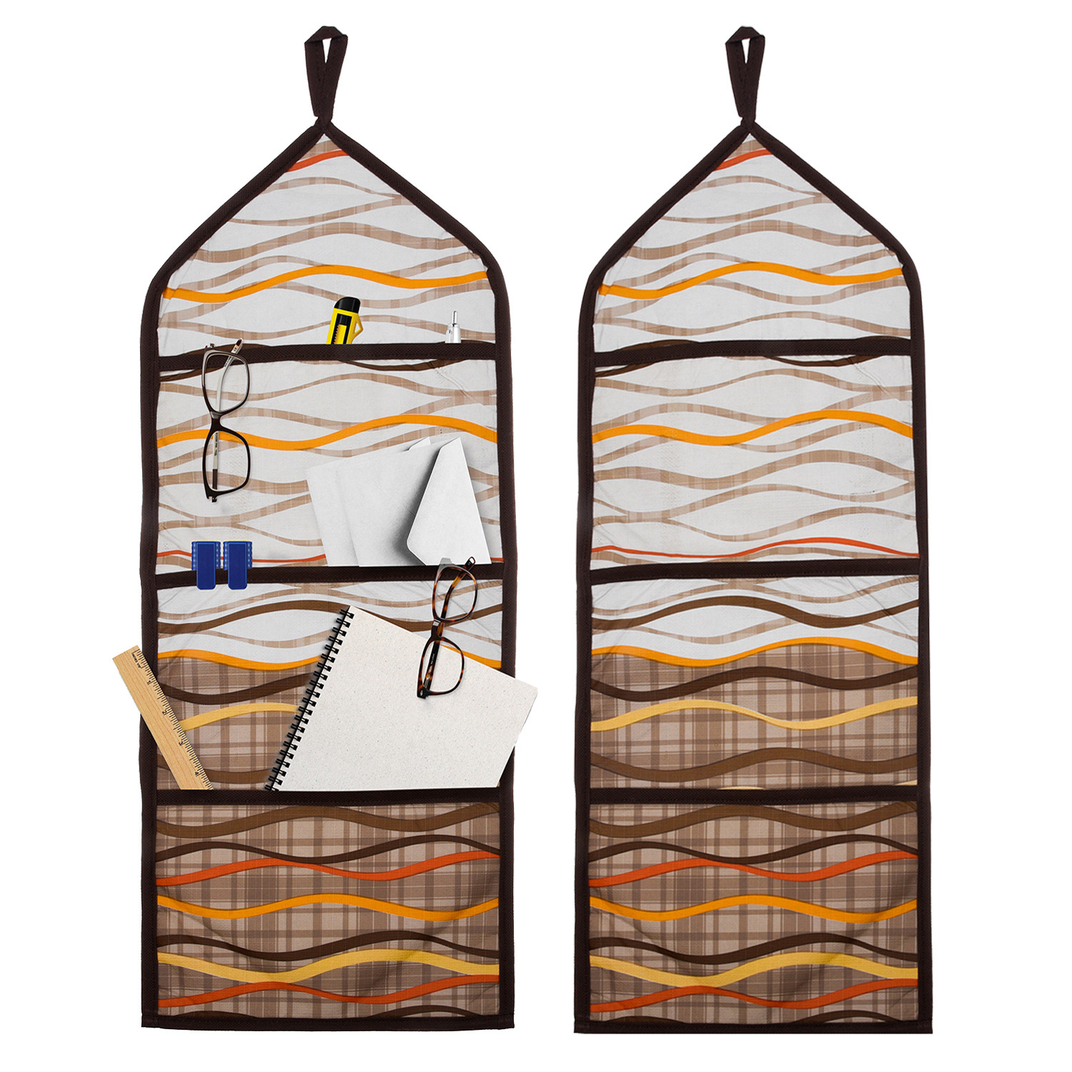 Kuber Industries Paper Holder | Foldable Hanging Organizer | PVC Zig Zag Document Holder | Wall Hanging Organizer with 3 Pocket | Cream