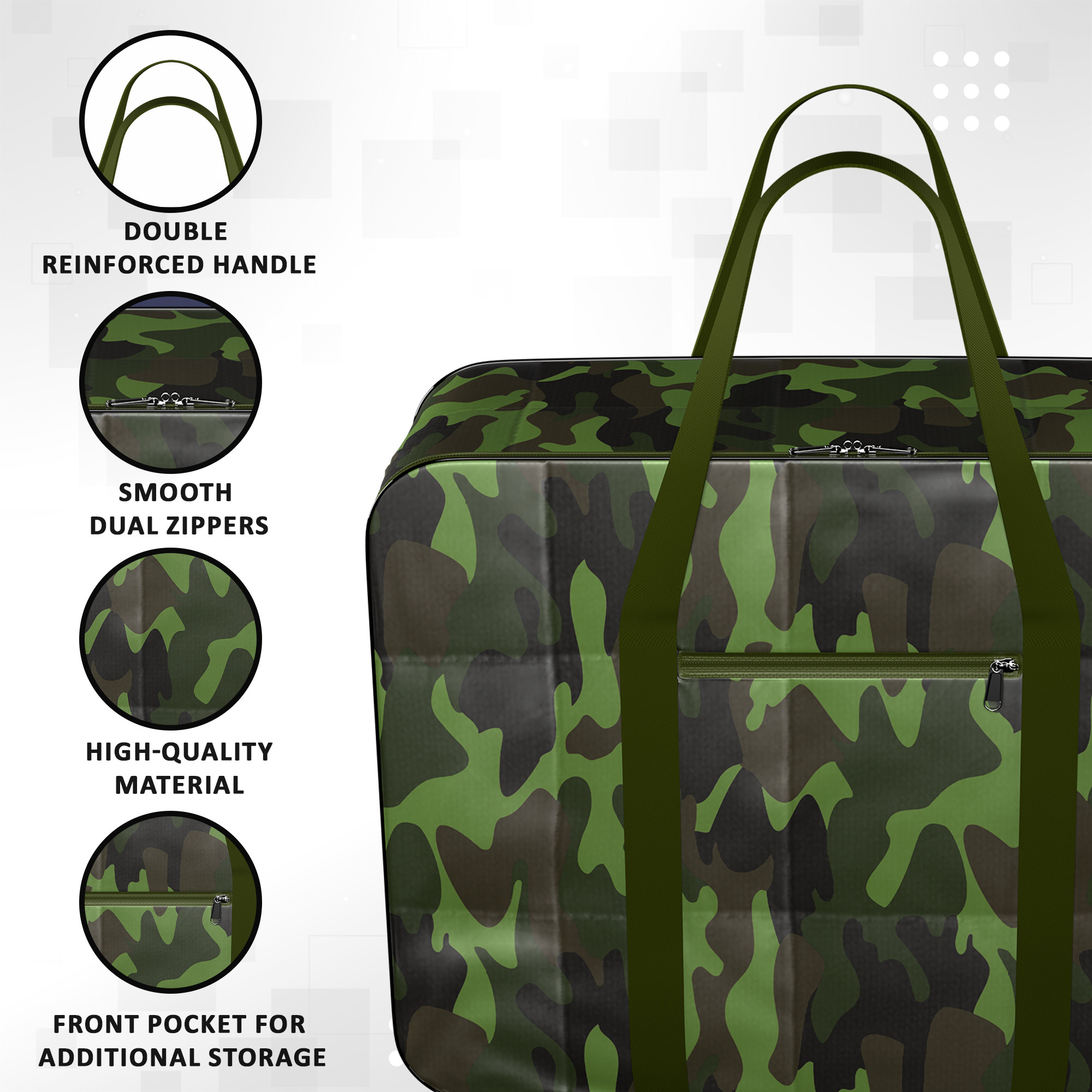 Kuber Industries Parachute 108L Under Bed Storage Bags for Clothes and Blankets with Zipper Closure  Big Bag for Travel  Storage Organizer Dust Guard for Lehenga  Dresses  Green Camouflage
