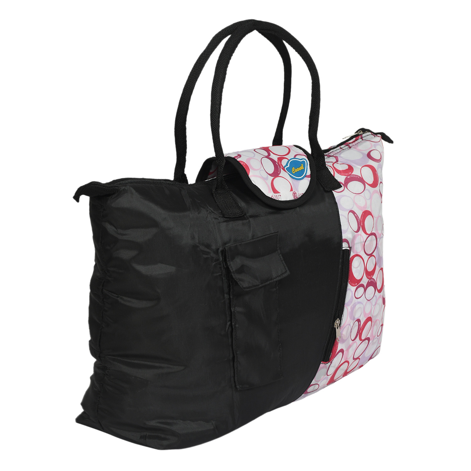 Kuber Industries Parachute Circle Print Shoulder Bag/Shopping Bag For Home & Travling With Handle (Black) 54KM4190