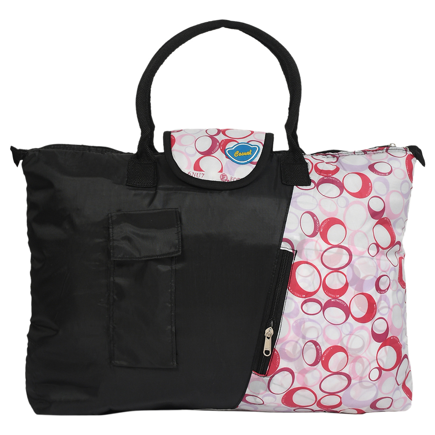 Kuber Industries Parachute Circle Print Shoulder Bag/Shopping Bag For Home & Travling With Handle (Black) 54KM4190