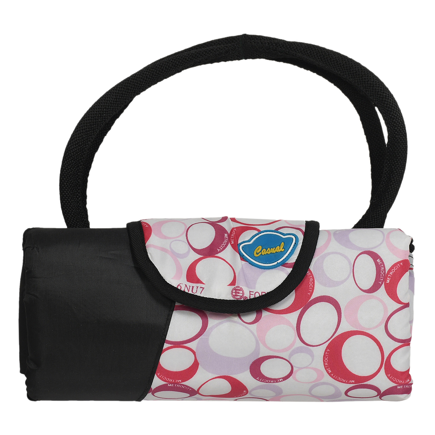 Kuber Industries Parachute Circle Print Shoulder Bag/Shopping Bag For Home & Travling With Handle (Black) 54KM4190