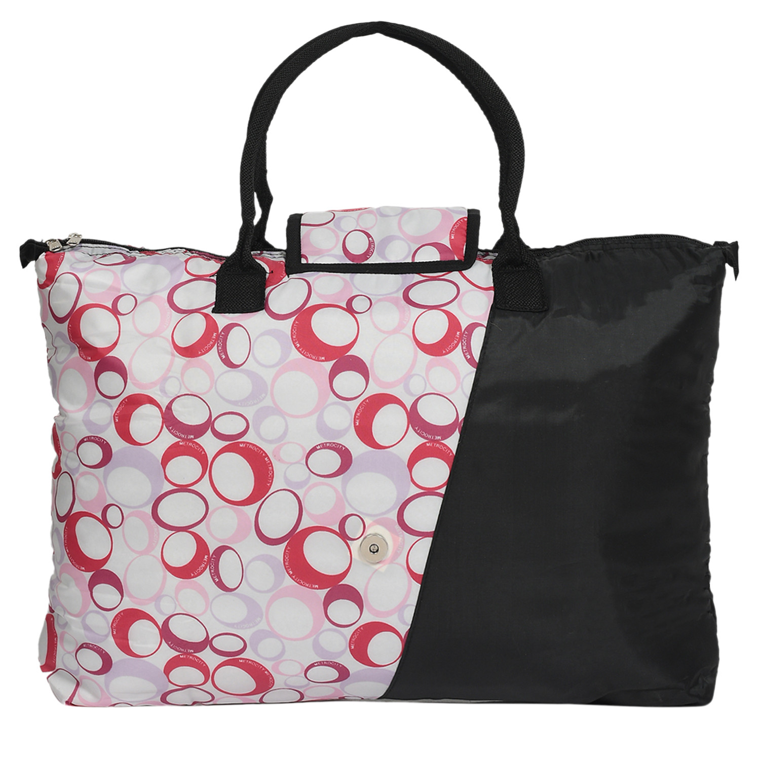 Kuber Industries Parachute Circle Print Shoulder Bag/Shopping Bag For Home & Travling With Handle (Black) 54KM4190