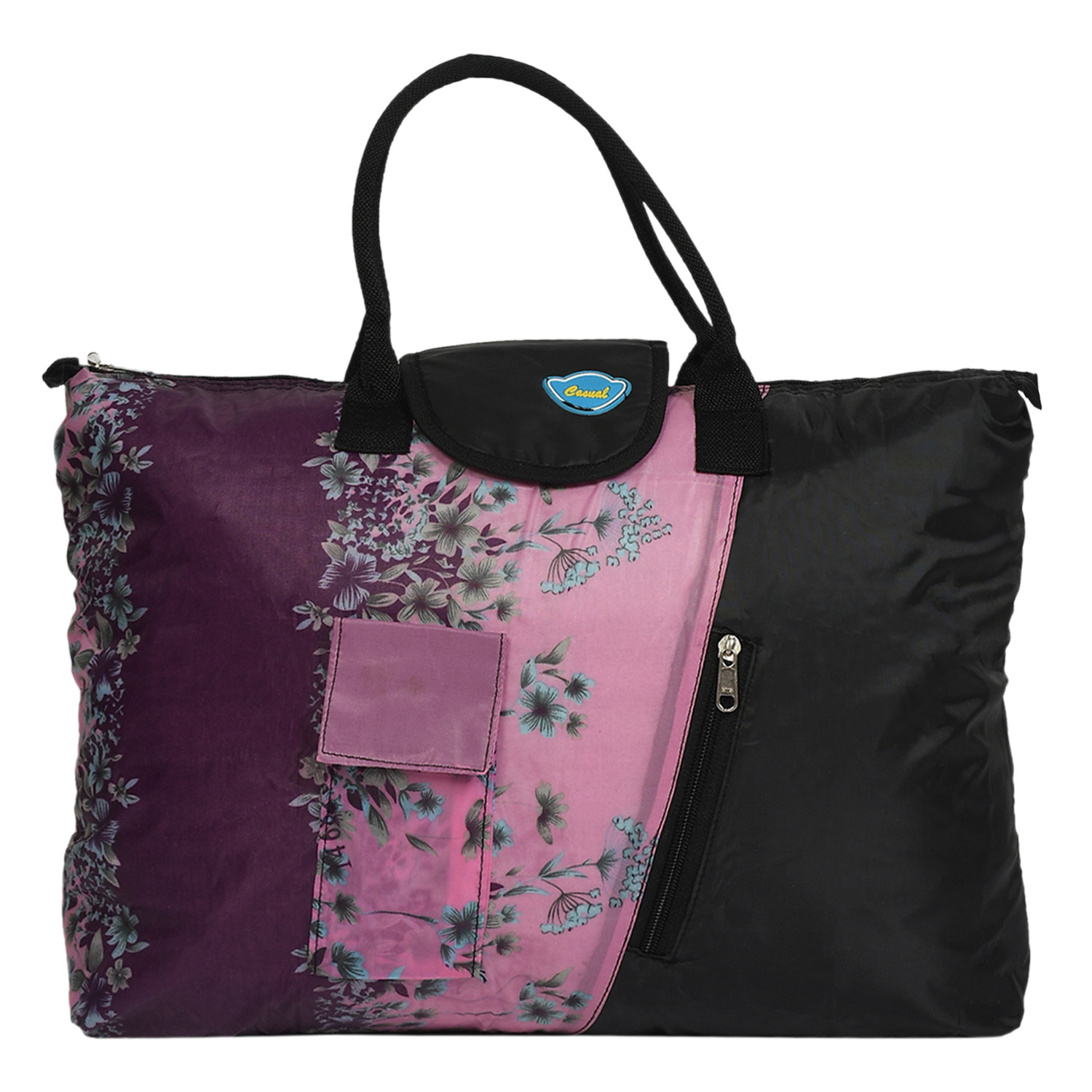 Kuber Industries Parachute Floral Print Shoulder Bag/Shopping Bag For Home & Travling With Handle (Pink) 54KM4194