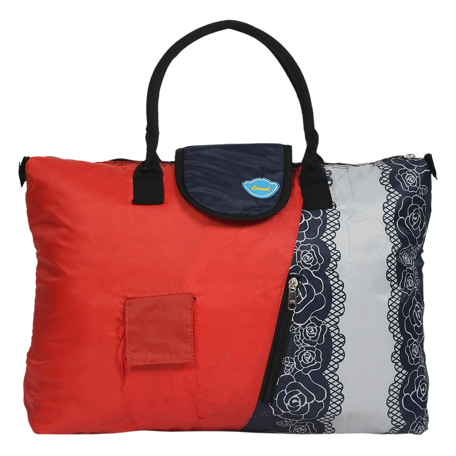 Kuber Industries Parachute Floral Print Shoulder Bag/Shopping Bag For Home & Travling With Handle (Red) 54KM4192