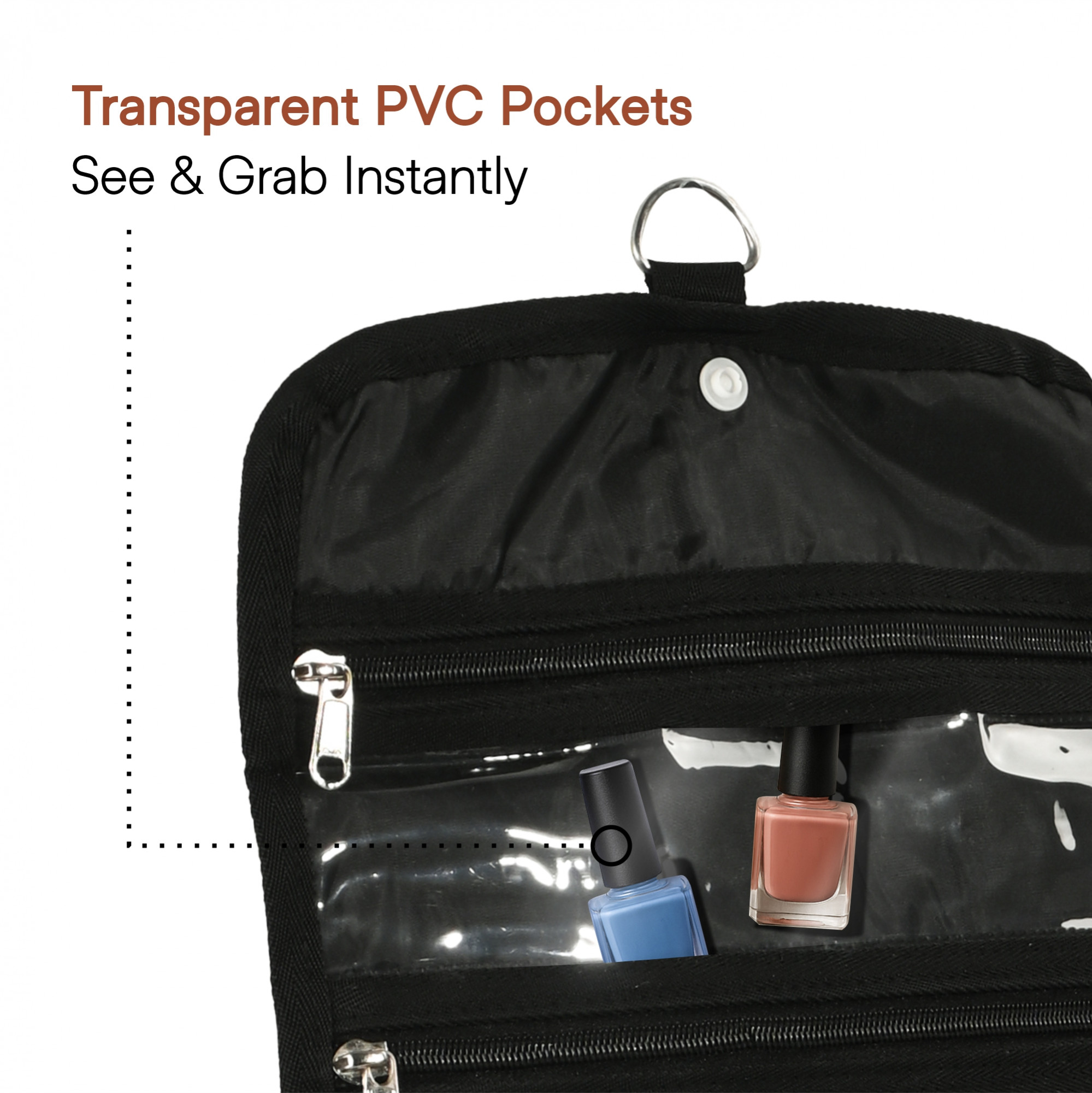 Kuber Industries Parachute Hanging Makeup Kit with Magnet Closure  Foldable Toiletry Kit  Multipurpose Travel Toiletry Bag for Men and Women  Black