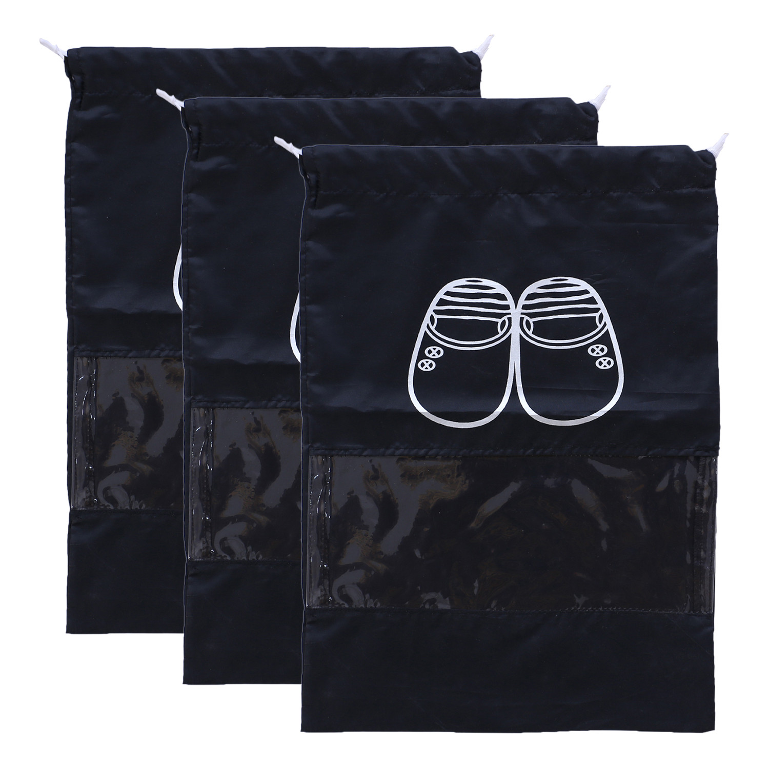 Kuber Industries Parachute Shoe Bag|Water Resistant & Dust Proof Drawstring Organizer|Shoe Storage Bag for Home, Travelling (Black)