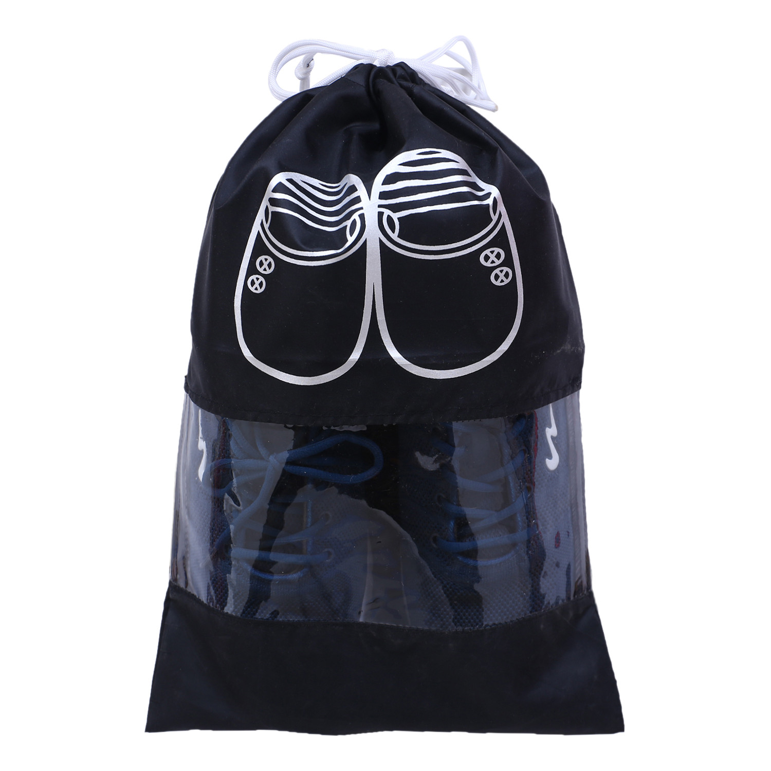 Kuber Industries Parachute Shoe Bag|Water Resistant & Dust Proof Drawstring Organizer|Shoe Storage Bag for Home, Travelling (Black)