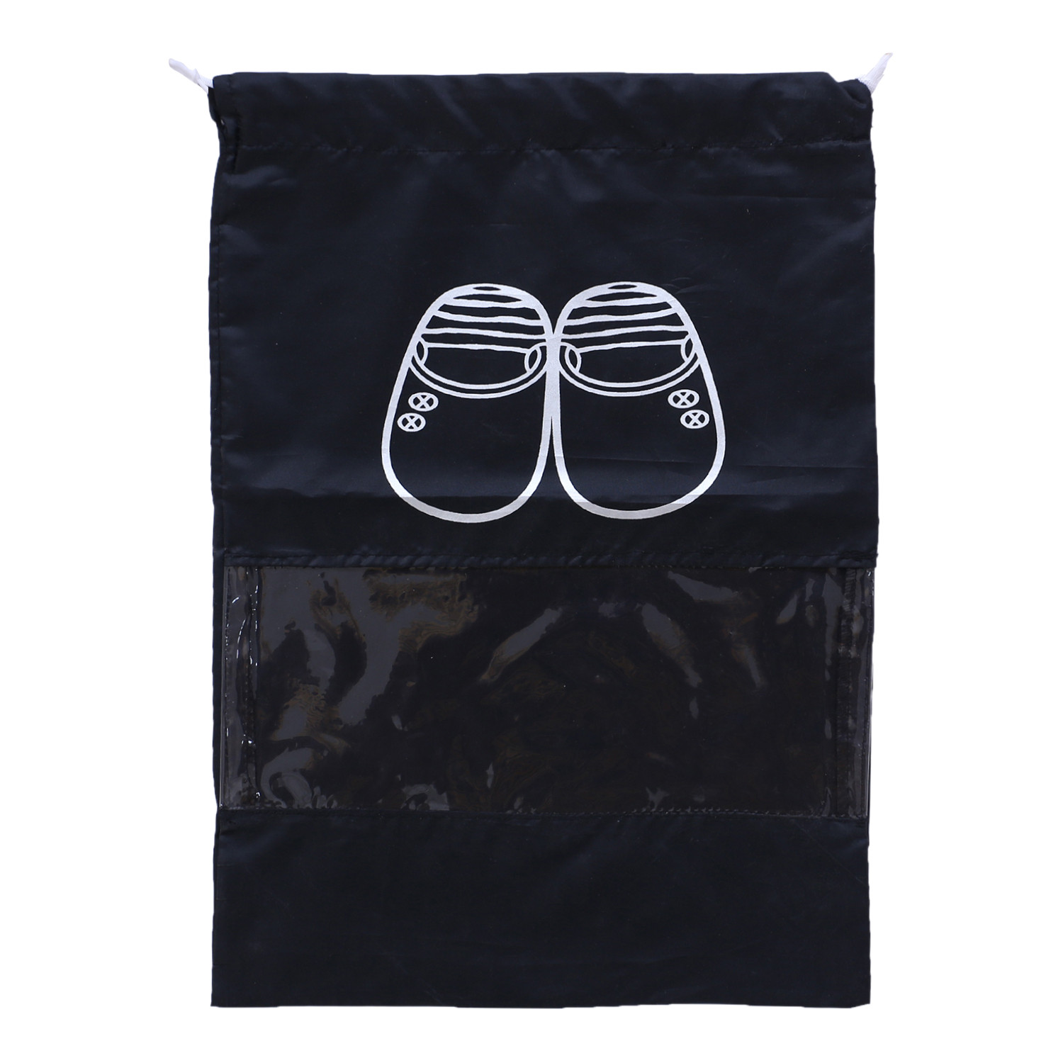 Kuber Industries Parachute Shoe Bag|Water Resistant & Dust Proof Drawstring Organizer|Shoe Storage Bag for Home, Travelling (Black)
