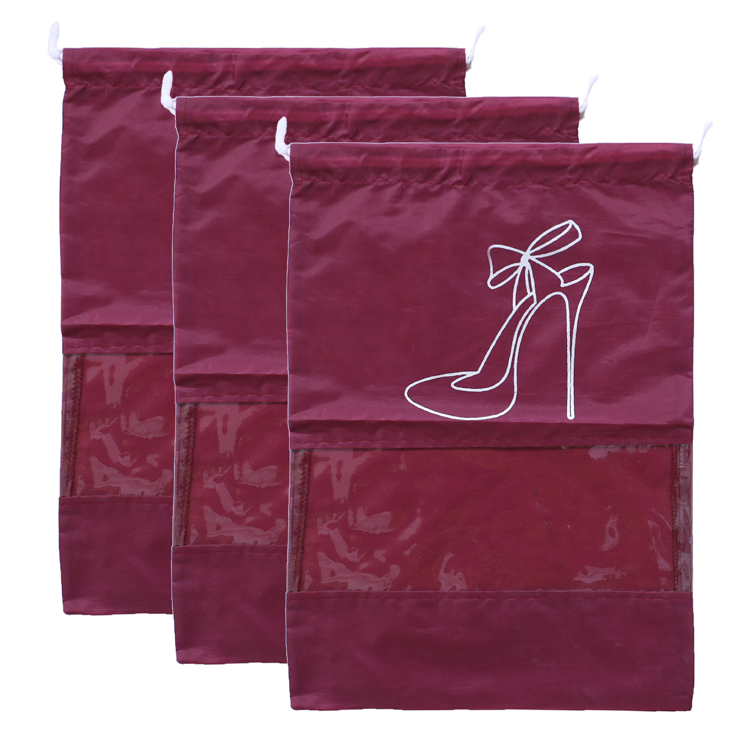 Kuber Industries Parachute Shoe Bag|Water Resistant & Dust Proof Drawstring Organizer|Shoe Storage Bag for Home, Travelling (Maroon)