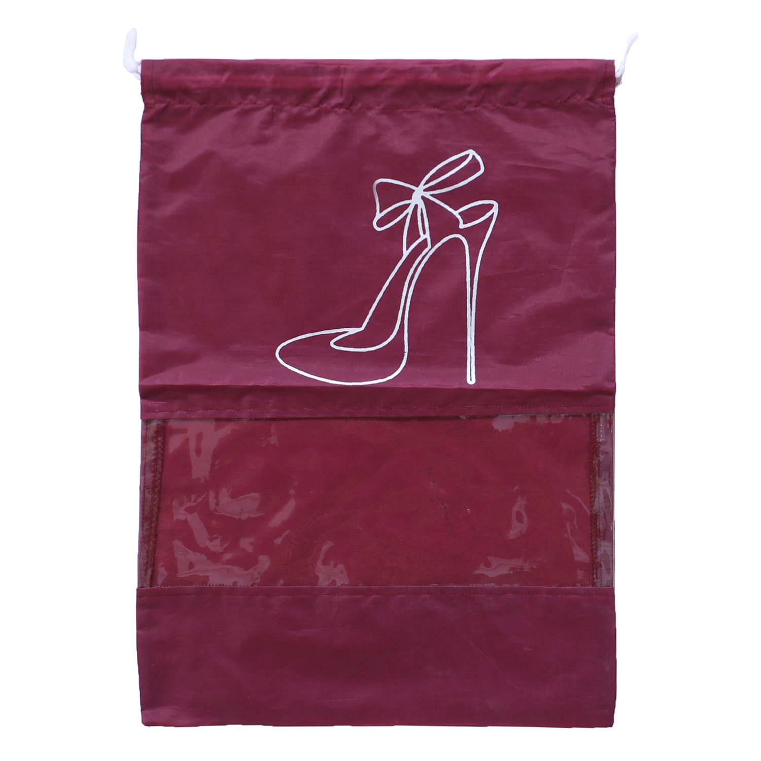 Kuber Industries Parachute Shoe Bag|Water Resistant & Dust Proof Drawstring Organizer|Shoe Storage Bag for Home, Travelling (Maroon)