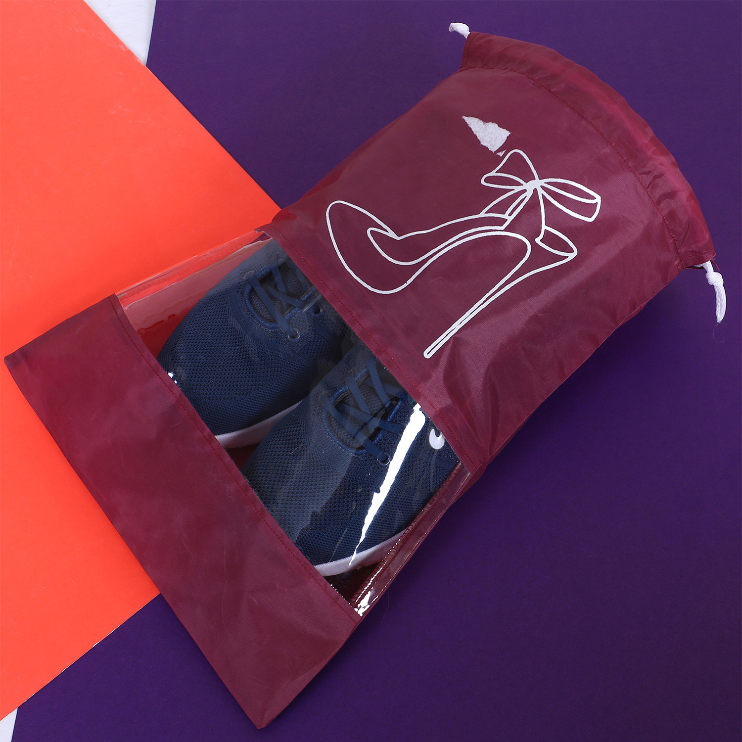 Kuber Industries Parachute Shoe Bag|Water Resistant & Dust Proof Drawstring Organizer|Shoe Storage Bag for Home, Travelling (Maroon)